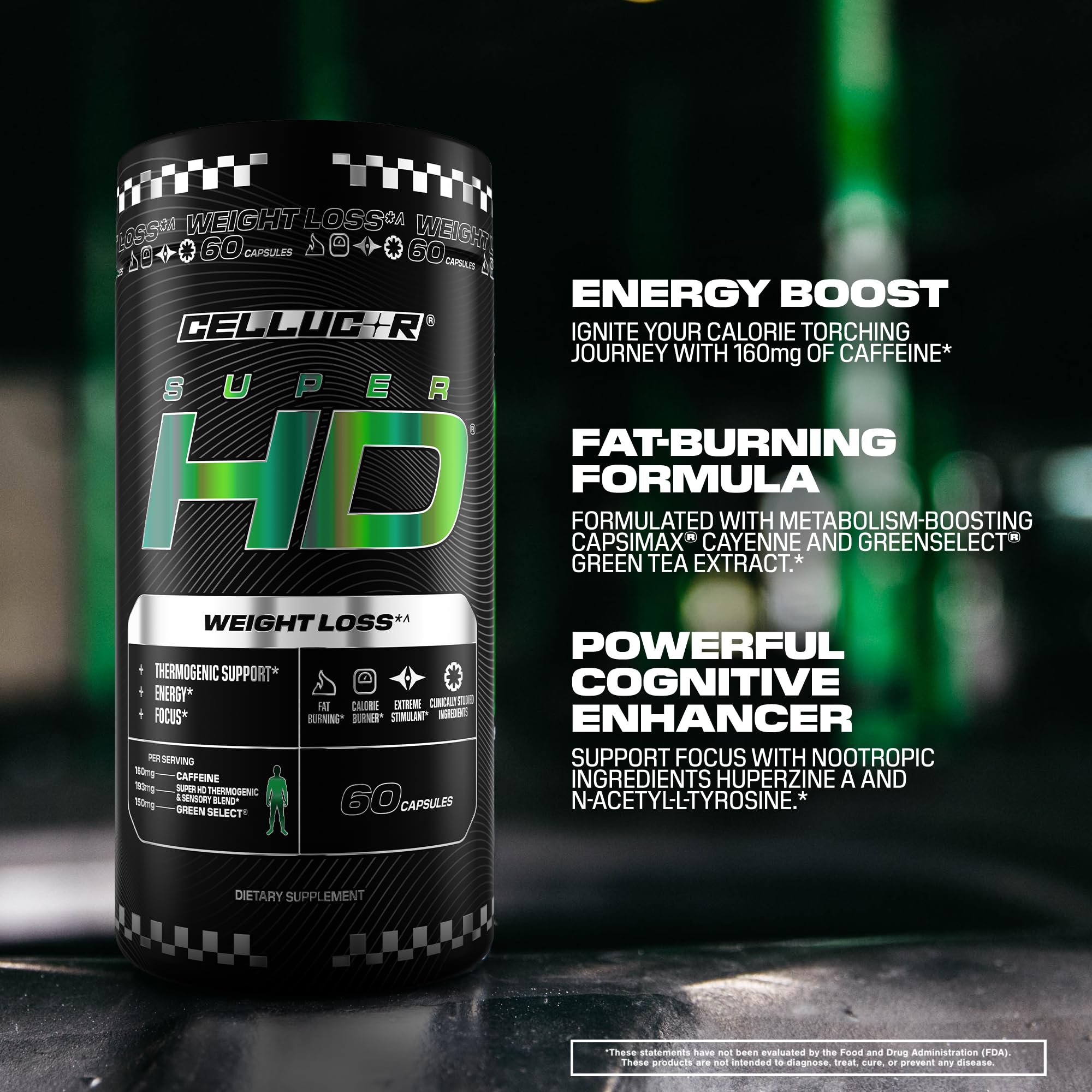 Cellucor SuperHD Thermogenic Fat Burner Weight Loss Supplement, Appetite Suppressant, & Energy Booster Capsimax, Green Tea Extract, 160mg Caffeine