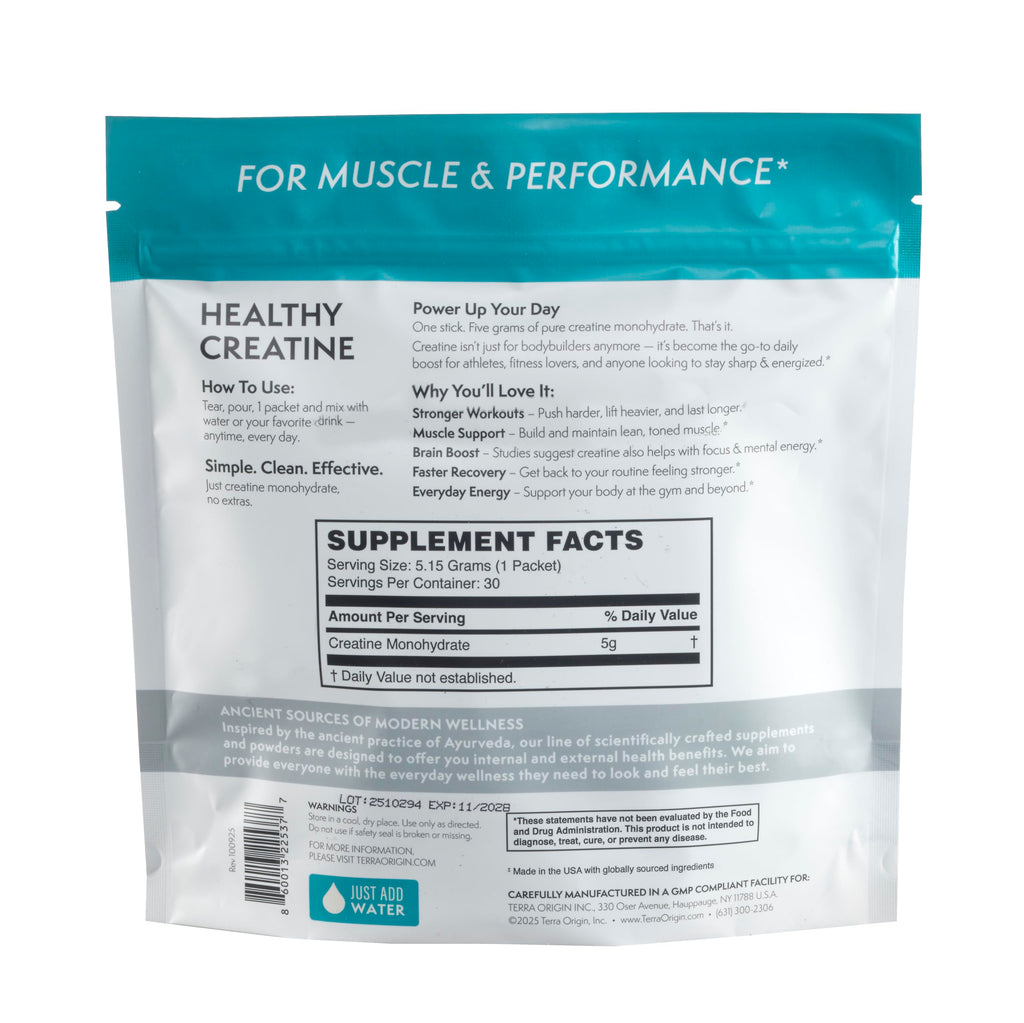 TERRA ORIGIN Healthy Creatine Micronized Monohydrate Powder | 30 Stick Packs | Support for Muscle and Cognitive Performance* | Supplement for Women and Men