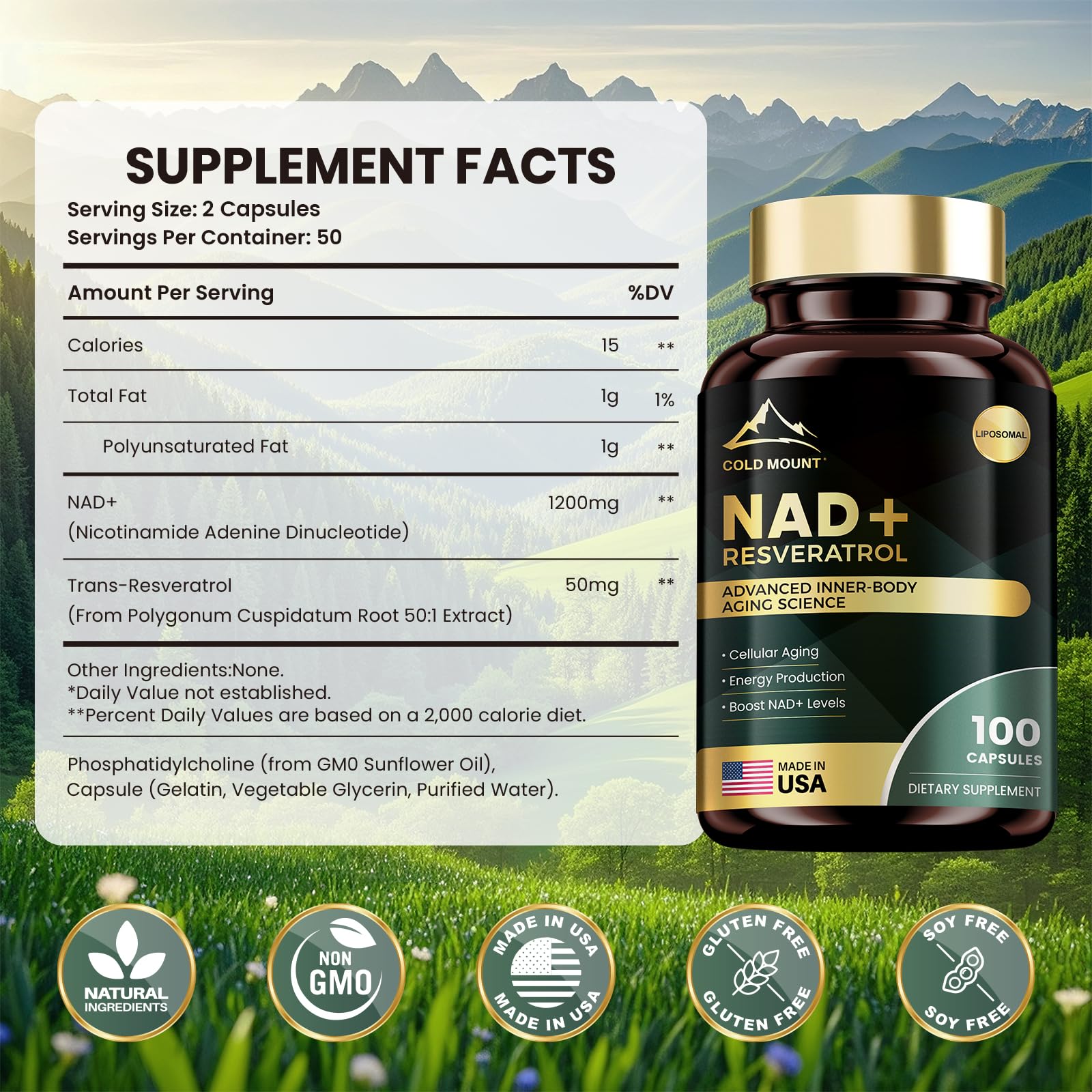 MEGNETA Liposomal NAD+ Supplement 1200mg with Trans Resveratrol - Boost NAD+ Levels, Energy & Anti-Aging Support - Vegan, 100 Capsules MEGNETA Au supplements
