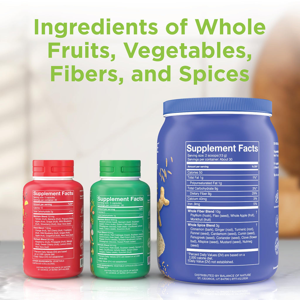 Balance of Nature Whole Health System - Whole Food Fruits & Veggies and Fiber & Spice Supplements - 30 Servings Each Balance of Nature Au supplements