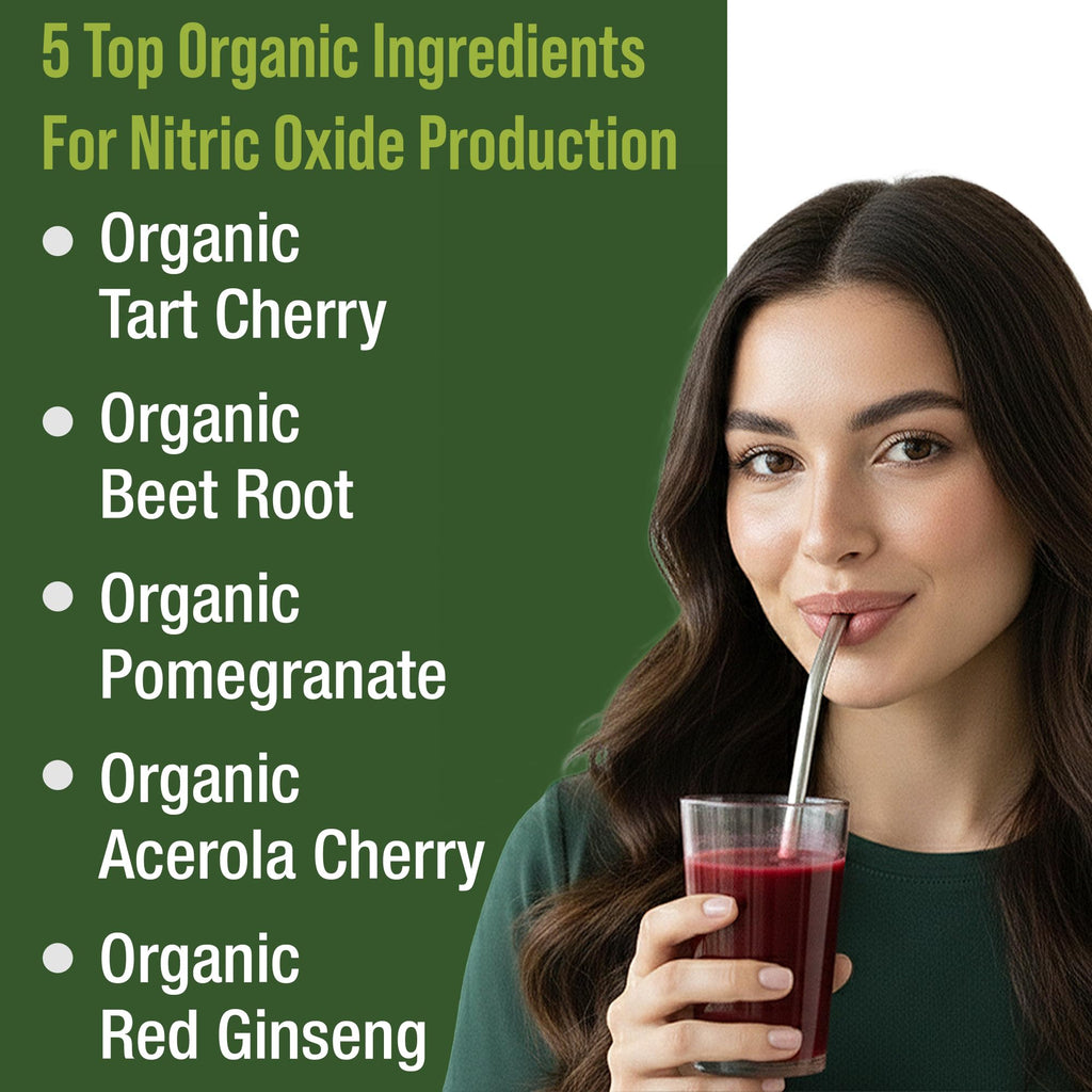 USDA Organic Plant Based Nitric Oxide Booster Powder Supplement for Men & Women. Caffeine Free Supplements 5 Top Organic Ingredients. Beet Root, Tart Cherry, Acerola Cherry, Pomegranate, Red Ginseng Peak Performance Au supplements