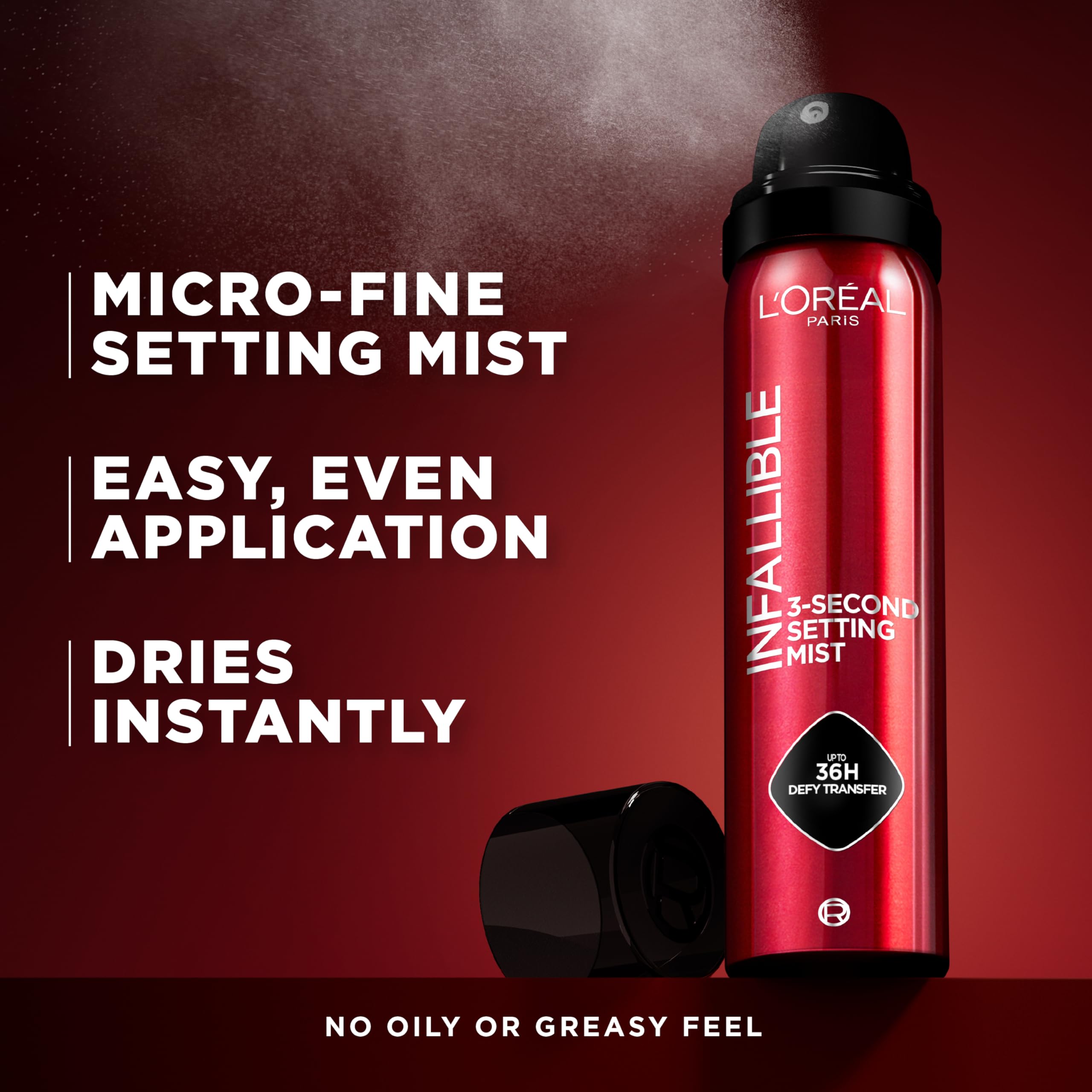 L'Oreal Paris Infallible 3-Second Setting Spray Mist, Microfine Mist for up to 36HR Wear