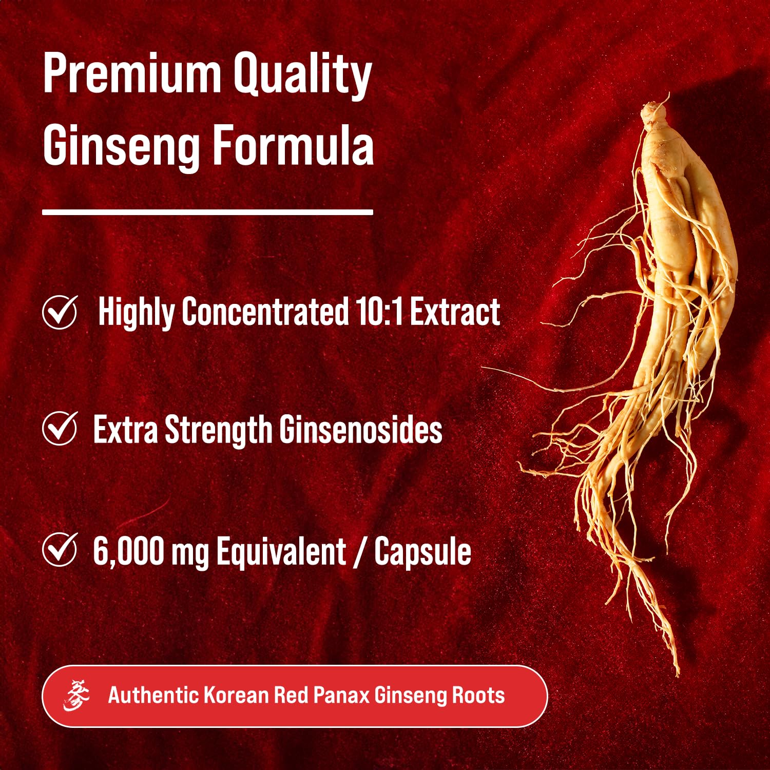 NutraChamps Korean Red Panax Ginseng Capsules | Extra Strength Ginsenosides for Energy, Focus, Performance, Vitality & Immune Support