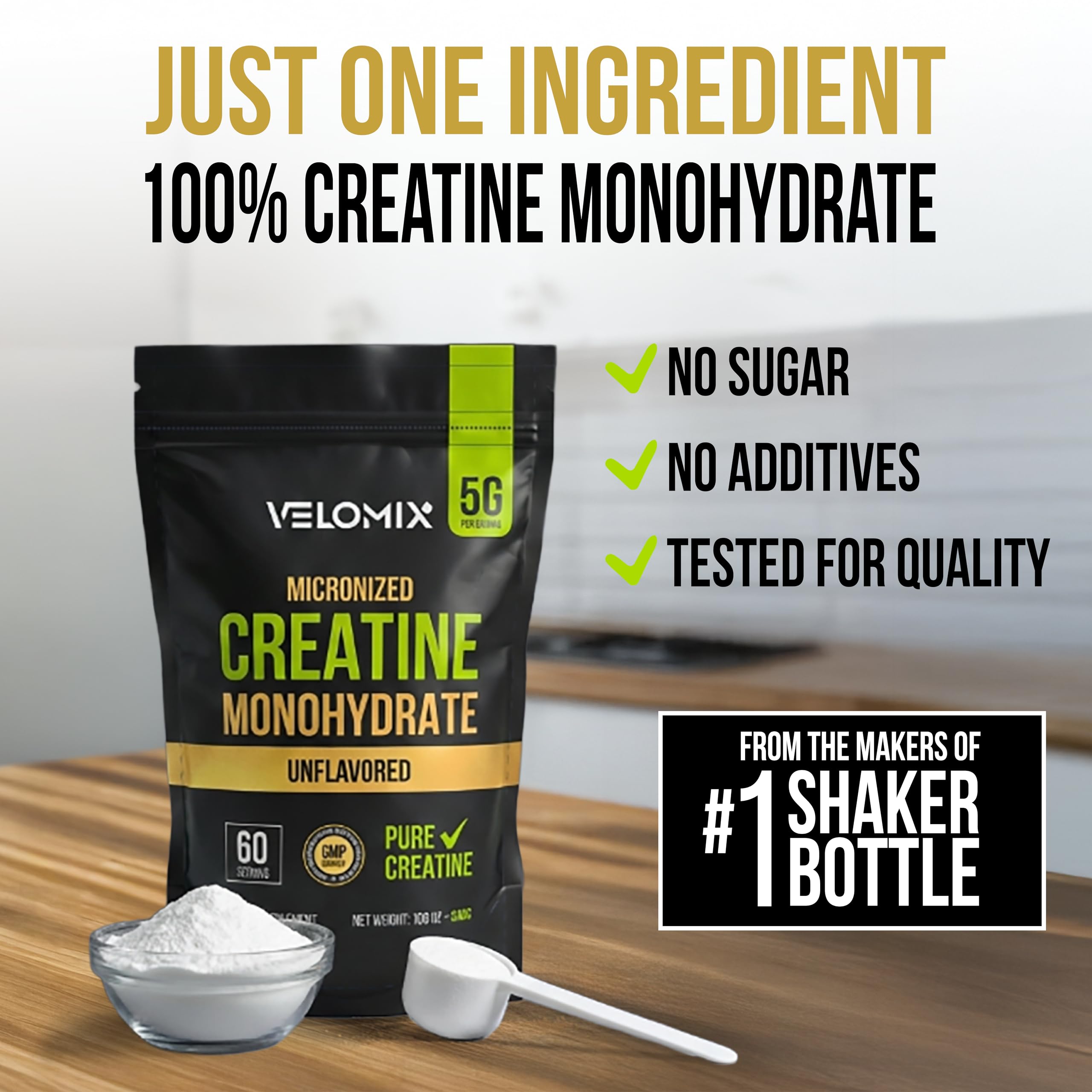 VELOMIX Micronized Creatine Monohydrate Powder - 100% Pure Creatine Powder Unflavored and Easy to Mix | Supports Muscle Growth, Recovery, and Strength | 5000mg Per Serv (5g) - 60 Servings VELOMIX Au supplements