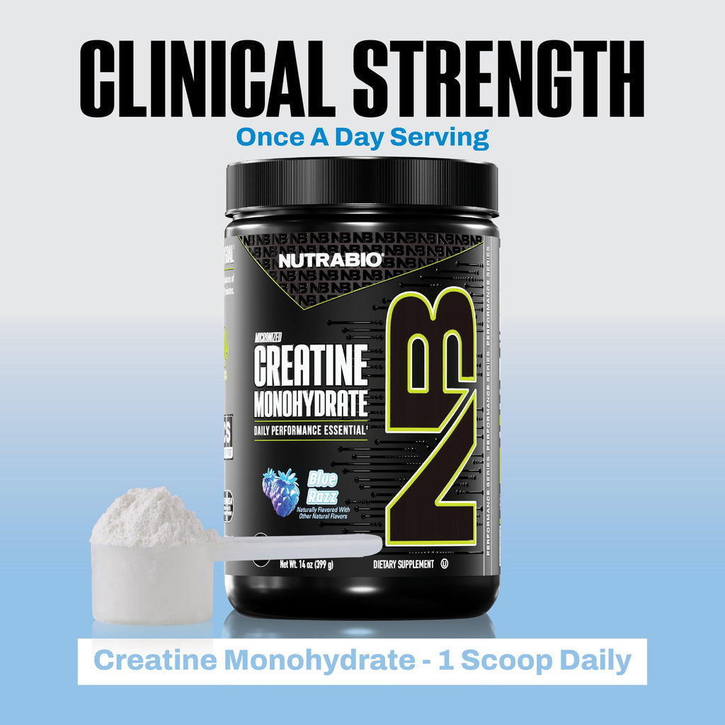 NutraBio Pure Micronized Creatine Monohydrate Powder Supplement, Blue Razz (300 g) - Supports Bulk Muscle Energy, Recovery, and Strength - HPLC Tested Creatine Powder Supplement for Men and Women