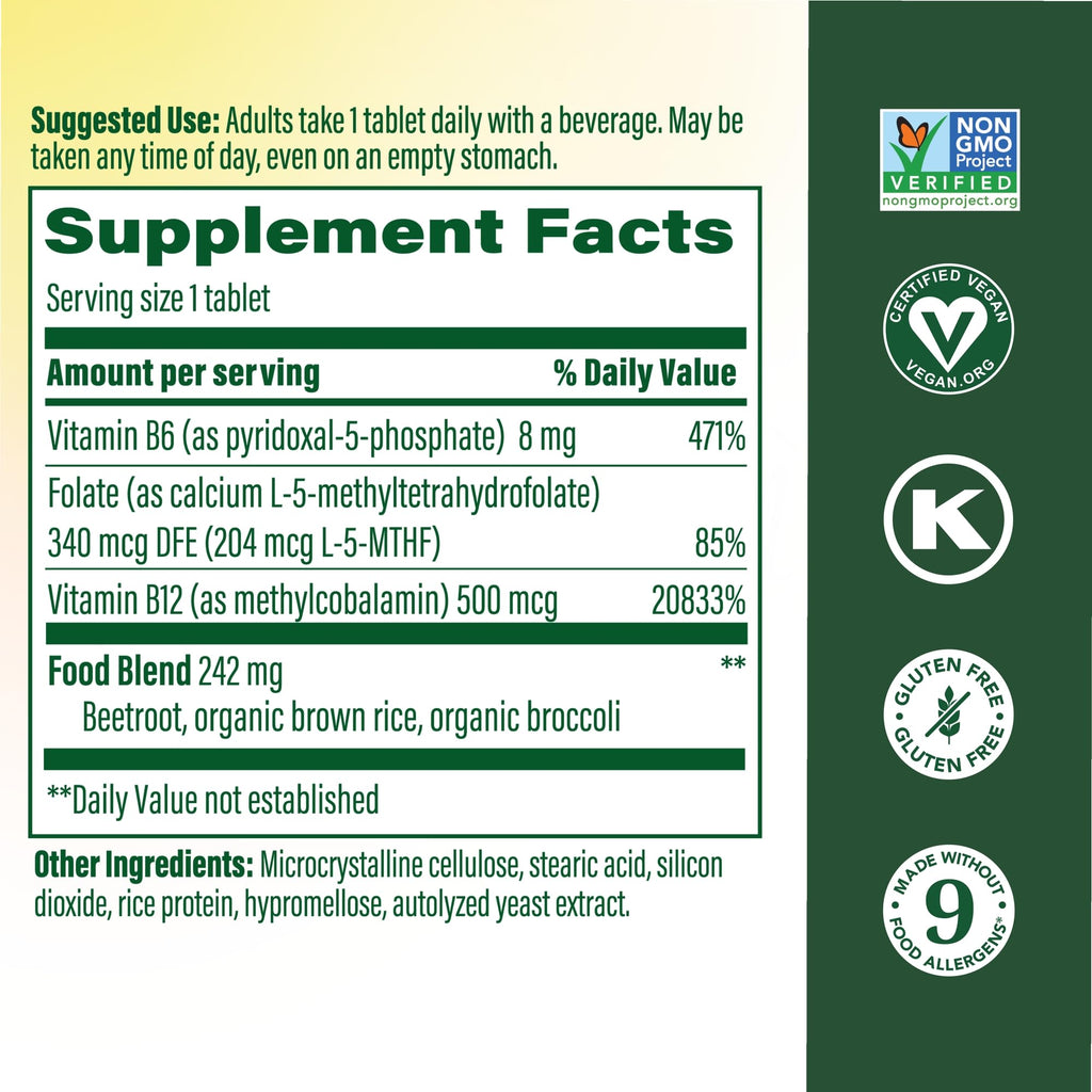 MegaFood Methyl B12 - Vegan - Includes Methyl Folate, Vitamin B12 & B6 - Supports Cellular Energy Production, Nervous System Health