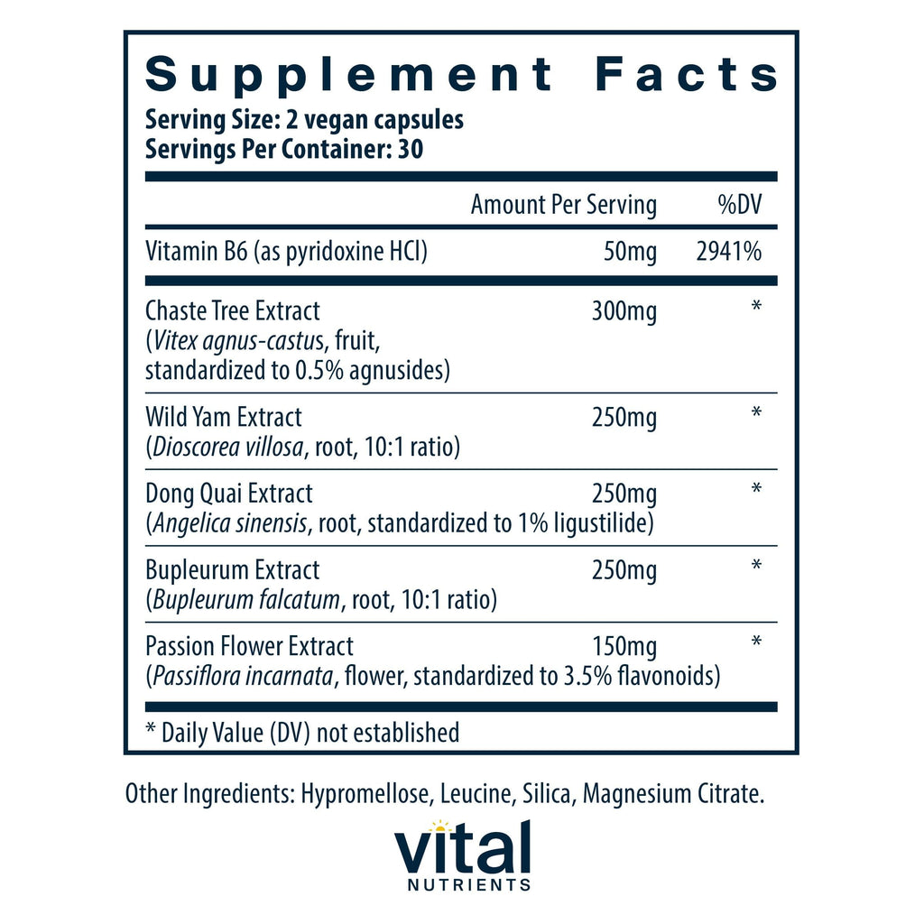 Vital Nutrients PMS Support - Vitex Berry & Passionflower Extract for Premenstrual Support & Hormone Balance* - Vitamin B6 PMS Supplements - Gluten, Dairy, Soy Free - Non-GMO - 60 Capsules Vital Nutrients Au supplements