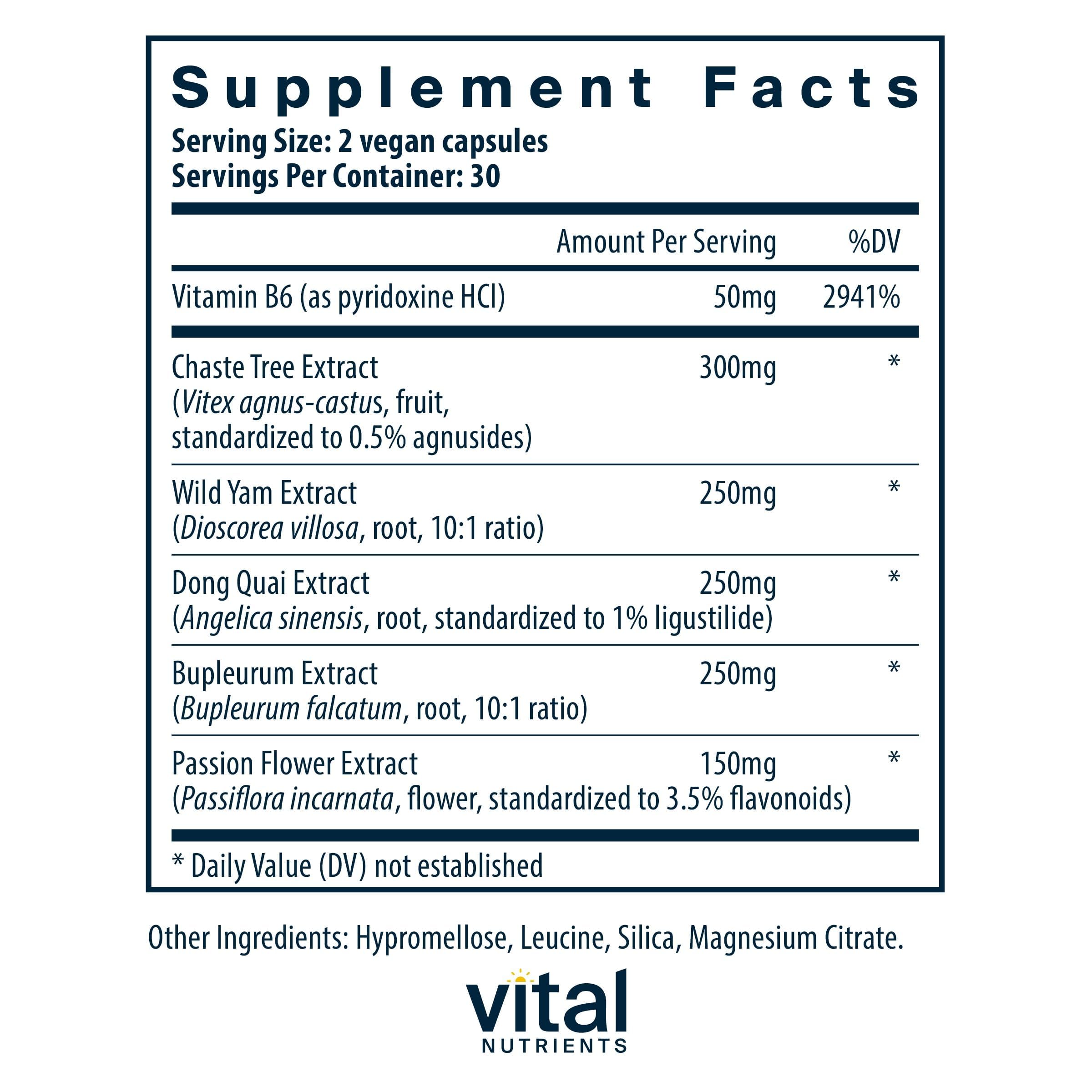 Vital Nutrients PMS Support - Vitex Berry & Passionflower Extract for Premenstrual Support & Hormone Balance* - Vitamin B6 PMS Supplements - Gluten, Dairy, Soy Free - Non-GMO - 60 Capsules Vital Nutrients Au supplements