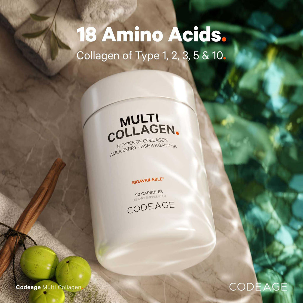 Codeage Multi Collagen Peptides Protein Capsules, 5 Collagen Types, Grass-Fed & Hydrolyzed Bovine Collagen Pills Supplement, Ashwagandha, Amla Berry Vitamins, Collagen Peptides - 90 Capsules Codeage Au supplements