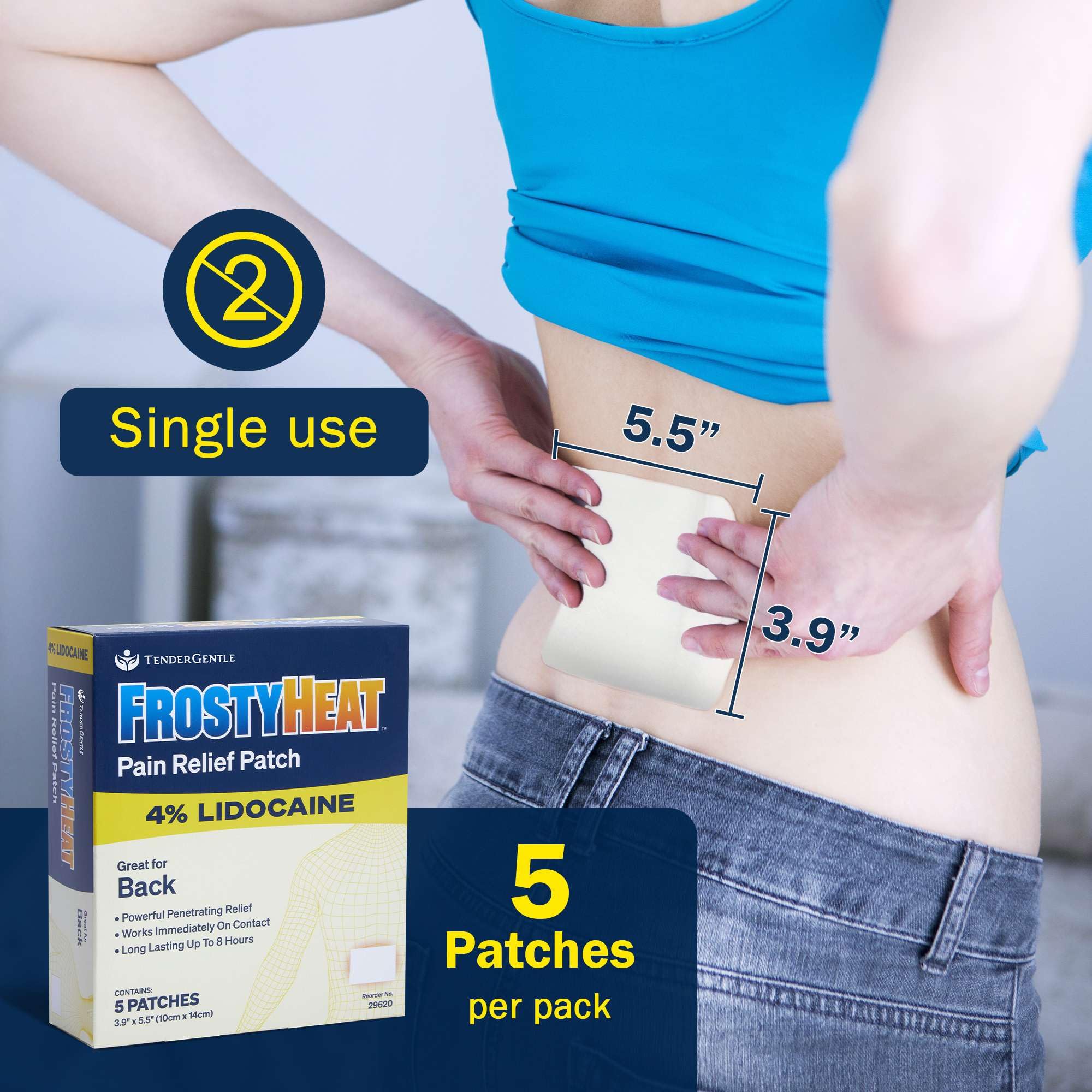 TenderGentle Four Percent Lidocaine Patches - 30 Back Pain Relief Patches with 4% Lidocaine for Aches, Muscle and Joint Discomfort - 3.9" x 5.5" Back, Shoulder, and Neck Pain Patch TenderGentle Au supplements