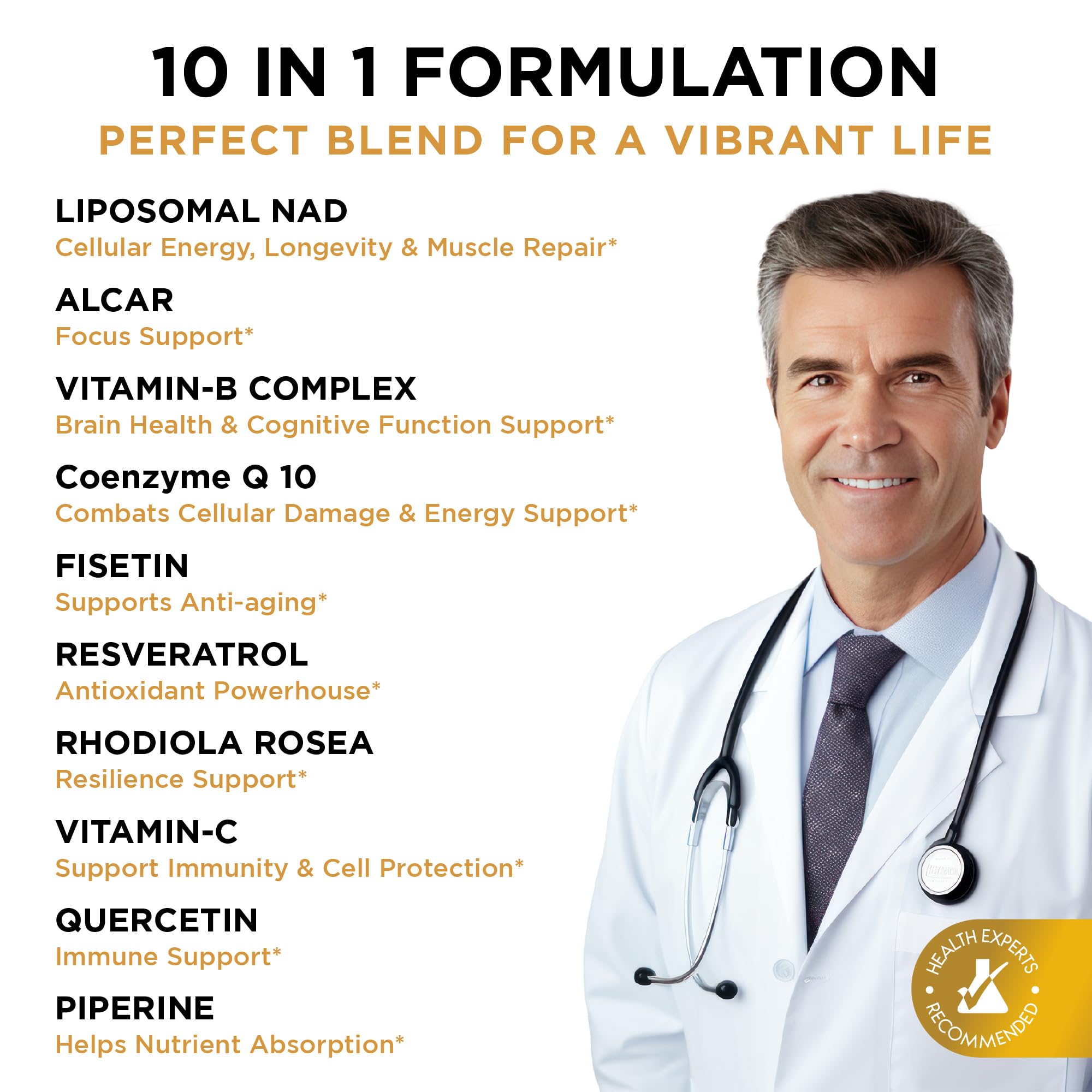 NAD+ Supplement Liposomal Capsules - Max Absorption for Cellular Energy, Healthy Aging, Brain Function & DNA Health - Vegan, Non-GMO, Gluten-Free Supplement - 60 Capsules - Supports NAD Levels AuroraSynth Au supplements