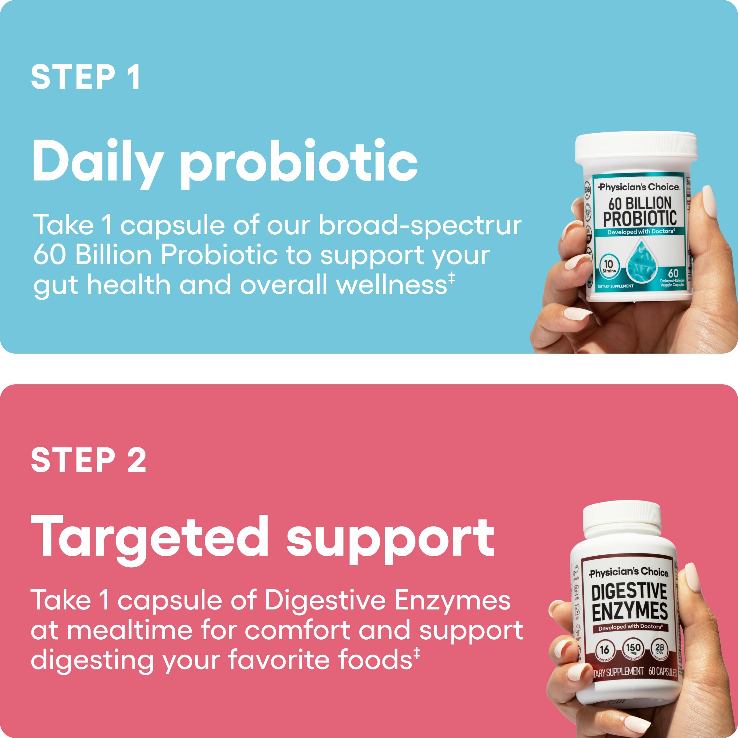 Physician's CHOICE Advanced Gut Health Bundle: 60 Billion Probiotics 30ct + Digestive Enzymes 60ct for Digestive, Gut, and Immune Health Supports Occasional Constipation, Diarrhea, Gas, and Bloating Physician's CHOICE Au supplements