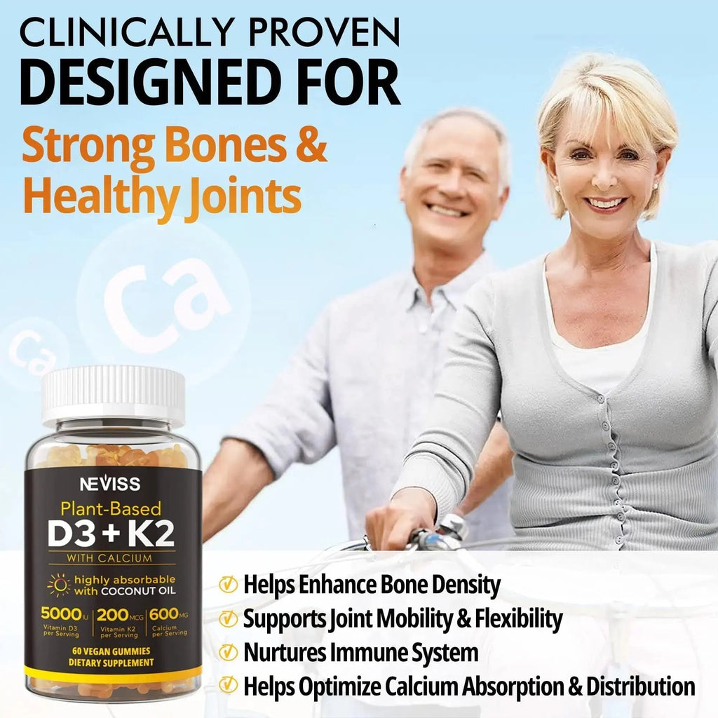 NEVISS 50+ Daily Gummy Multivitamin Algae Omega 3 & Calcium, CoQ10, Magnesium + Vitamin D3 5000IU Gummies 125mcg with Calcium 600mg, K2(MK7) 200mcg NEVISS Au supplements