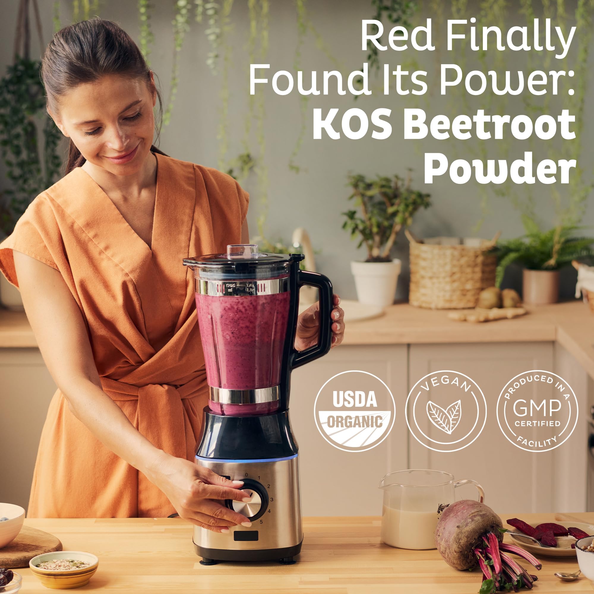 KOS Organic Beet Root Powder, USDA Organic - Natural Nitric Oxide Booster, Superfood Plant Based Beetroot Antioxidant, Supports Active Lifestyle & Healthy Circulation,