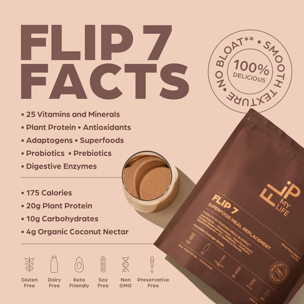 Flip My Life, Flip 7 Natural SuperFood, Plant-Based Protein, Complete Meal Replacement to Support Healthy Gut, 7 Mega Nutrient Rich Blends