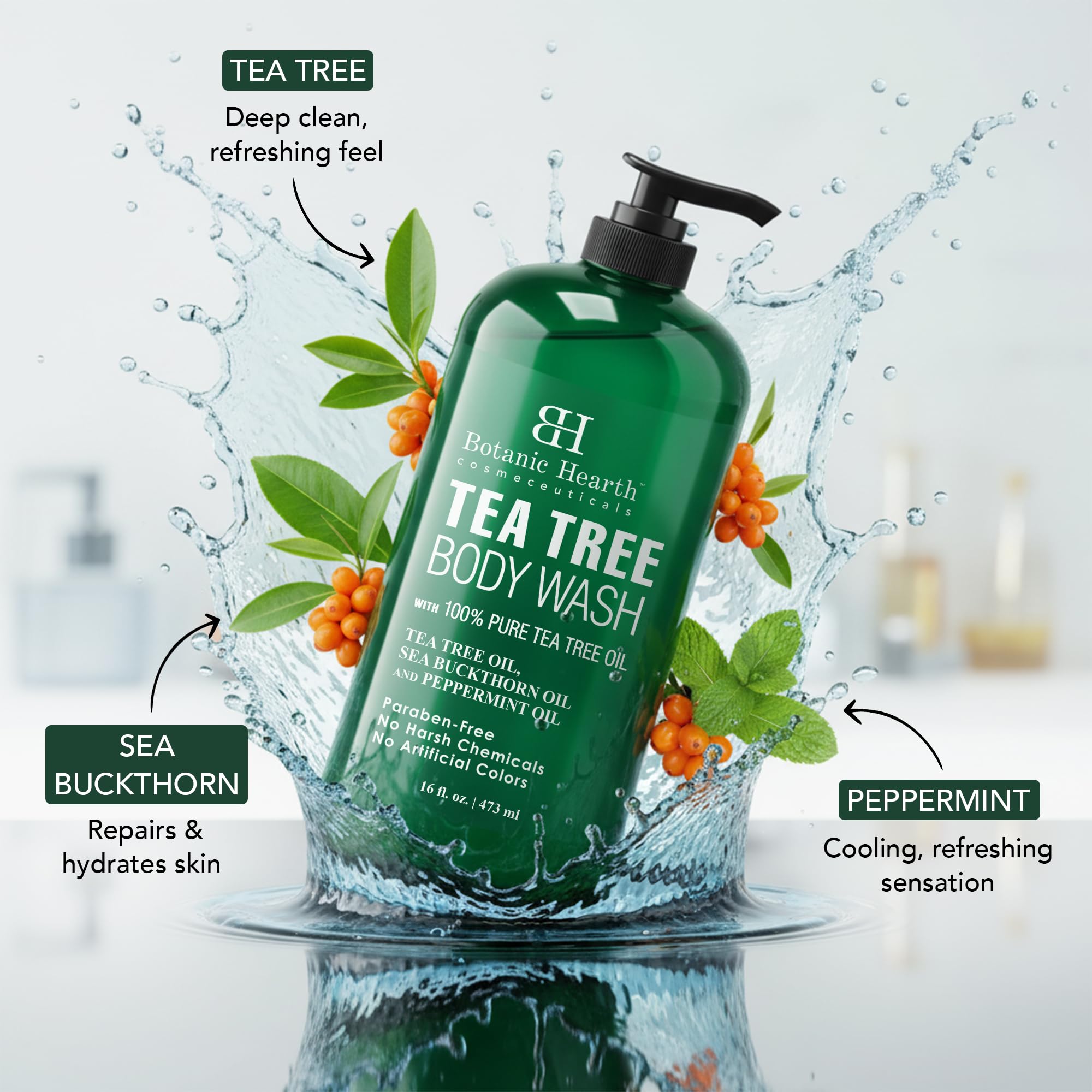 Botanic Hearth Tea Tree Body Wash -16 fl oz- All-Natural Antifungal & Odor-Control Shower