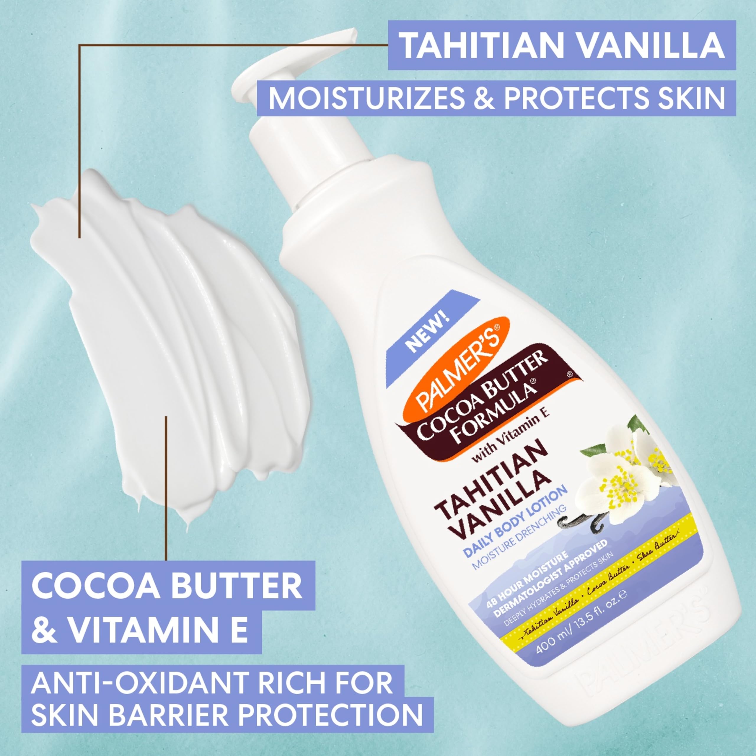 Palmer's Cocoa Butter Formula Tahitian Vanilla Body Lotion, 13.5 Oz, Daily Moisturizing Lotion for Dry Skin with Shea Butter & Vitamin E