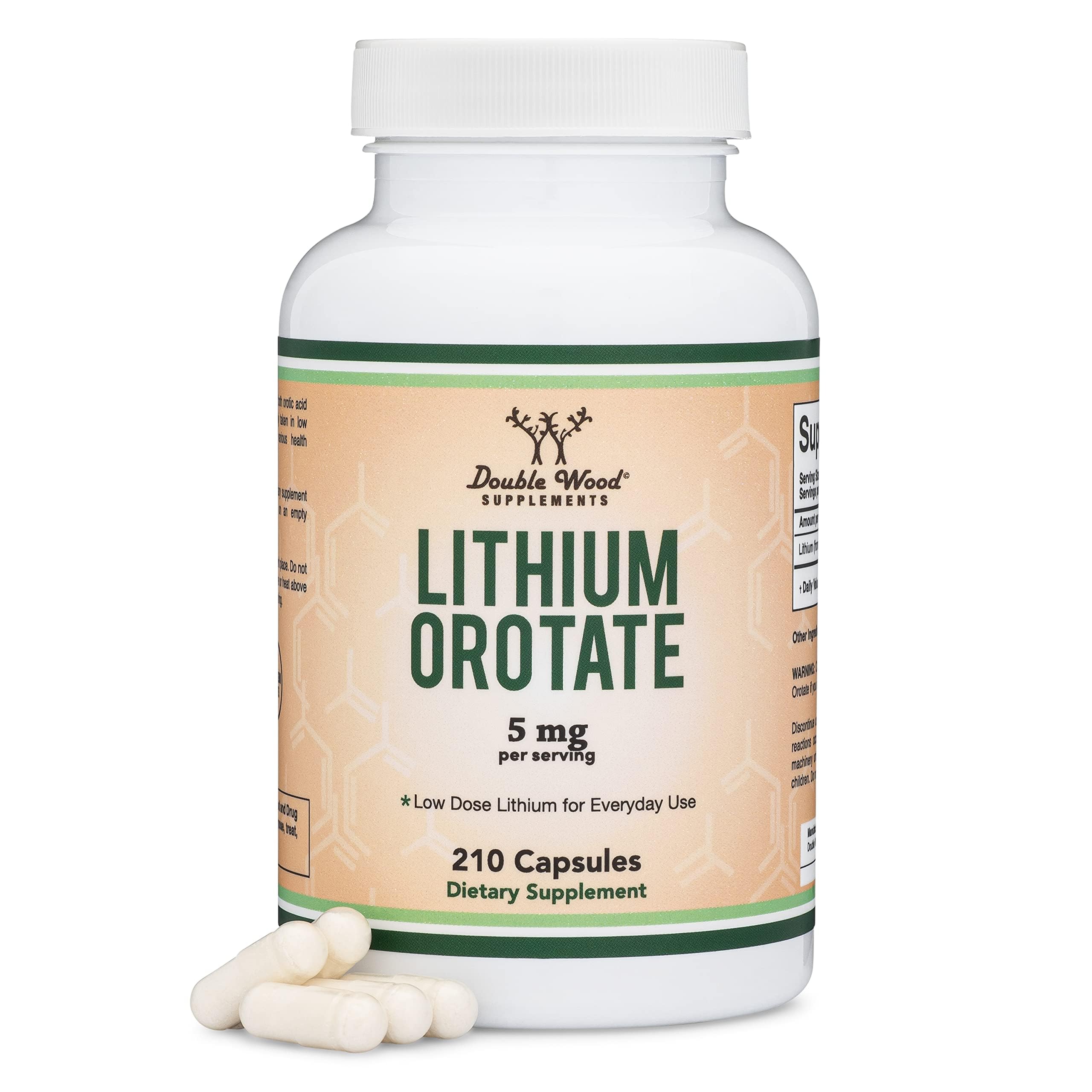 Lithium Orotate 5mg of Elemental Lithium for Cognition and Brain Health, 210 Capsules (Third Party Tested, Vegan Safe, Non-GMO) by Double Wood Supplements Double Wood Supplements Au supplements