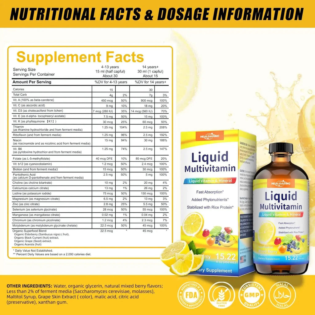 HEALOADING Nutritious Liquid Multivitamin for Women：Liquid Multi Vitamin with Amino Acids Zinc Selenium Mixed Fruit Flavor HEALOADING Au supplements