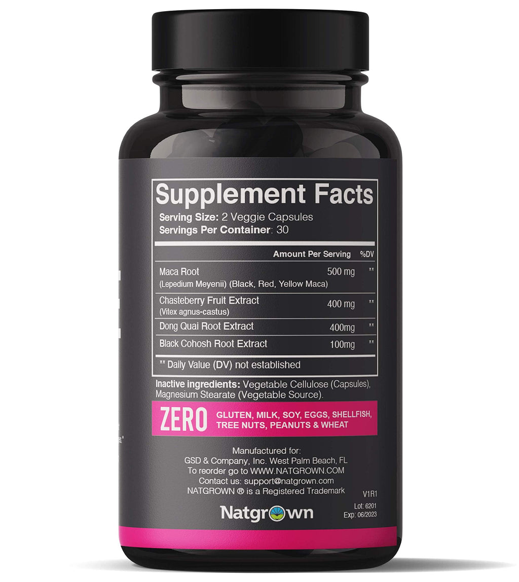 Natgrown Hormone Balance for Women PMS & Menopause Supplement for Fertility Hormonal & Menstrual Support, Helps Relief Hot Flashes - Maca Root, Vitex, Dong Quai & Black Cohosh Complex -Vegan Capsules Natgrown Au supplements