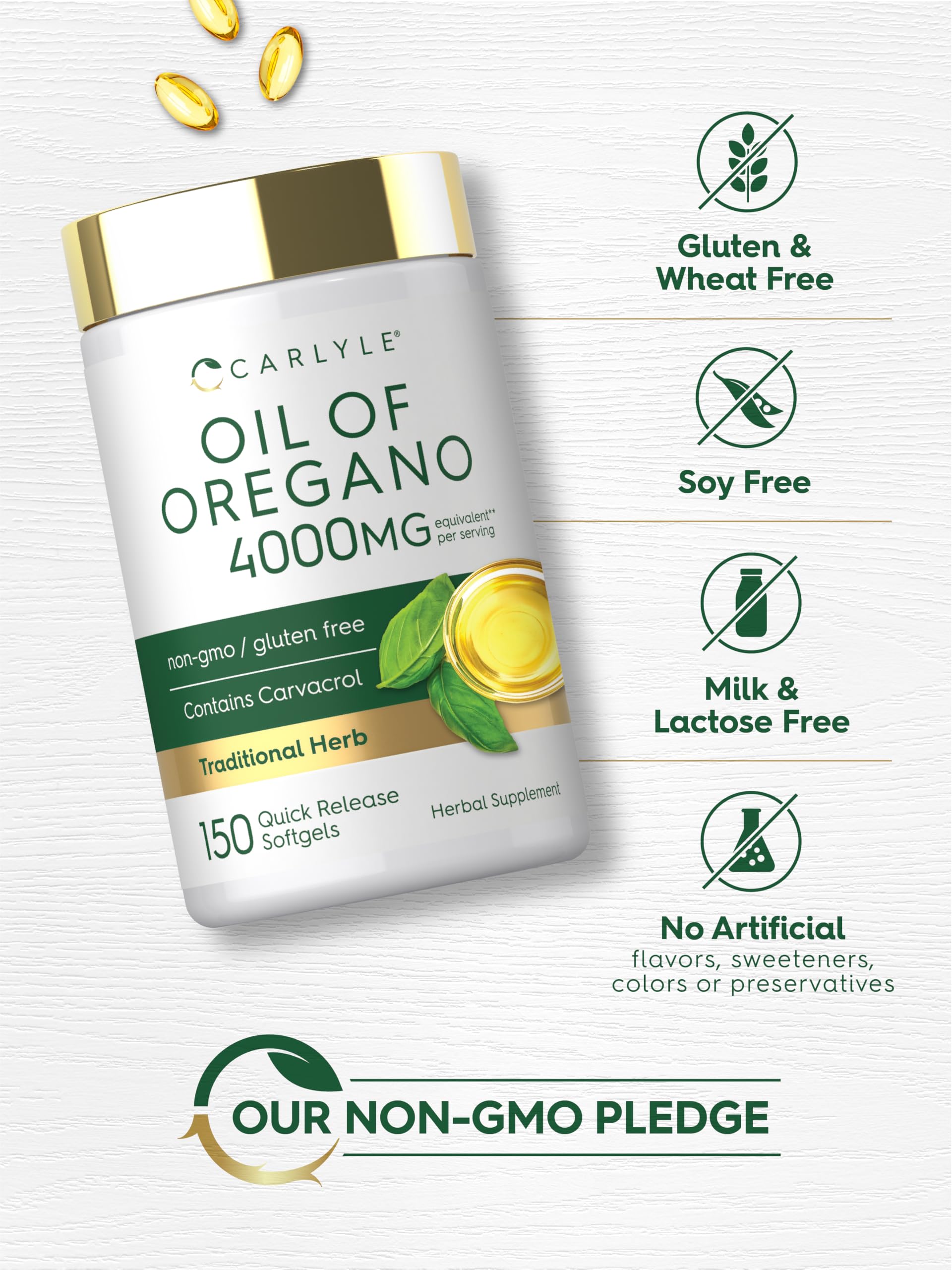 Carlyle Oregano Oil Supplement | 150 Softgel Capsules | Contains Carvacrol | Non-GMO & Gluten Free Formula