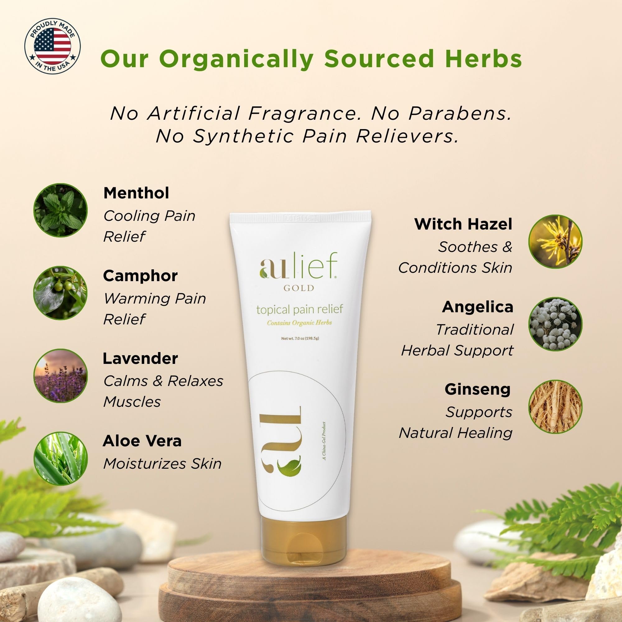 Aulief Gold Natural Pain Relief Cream – Organic Herbal Lotion for Arthritis, Joint Pain & Sore Muscles, Neck, Knee & Back Aches, Premium Organic Natural Pain Reliever, 3.2 Oz Tube Aulief Au supplements