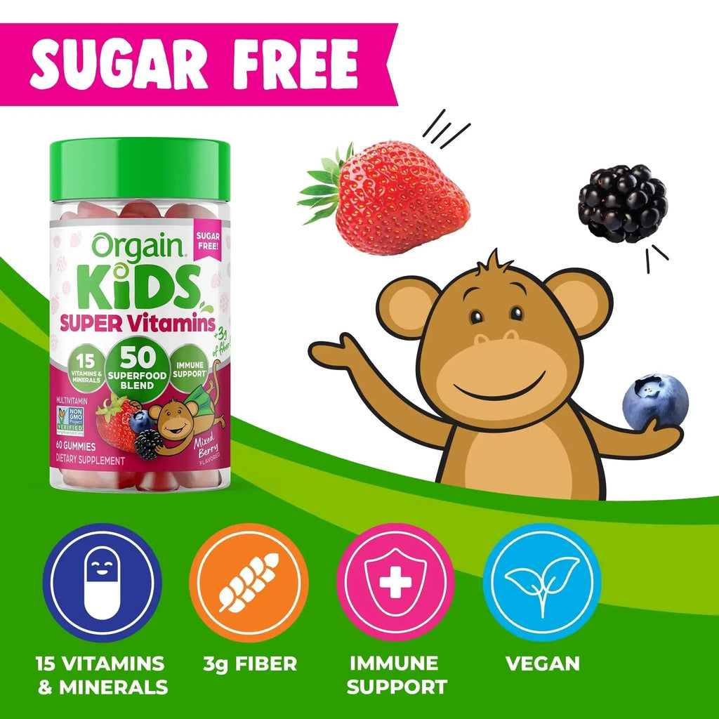 Orgain Kids Sugar Free Multivitamin Gummies, Vegan & Plant Based, 50 Superfoods, 15 Vitamins and Minerals, Immune Support and 3g of Fiber Orgain Au supplements