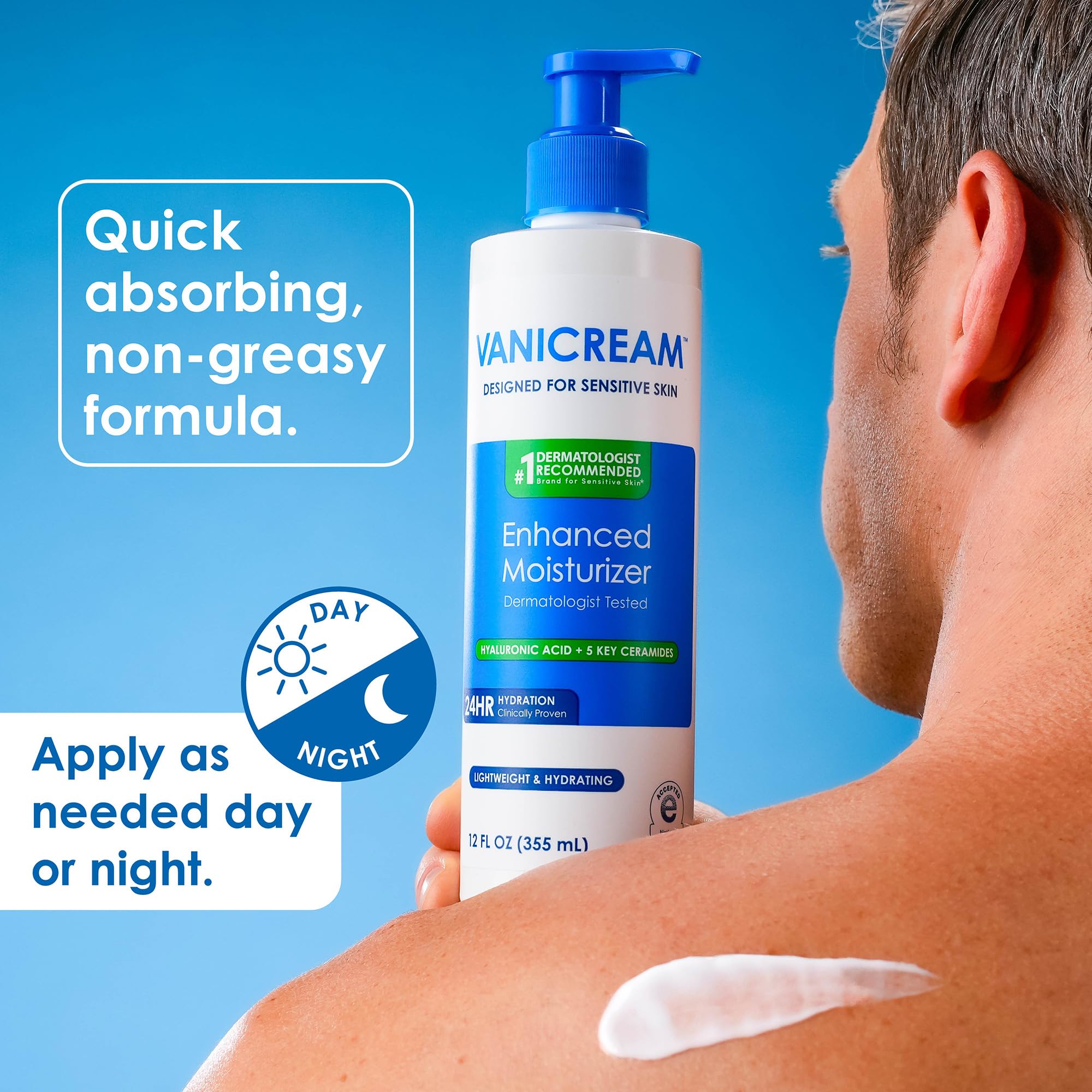 Vanicream Enhanced Moisturizer, 12 fl oz, Formulated without Common Irritants, Body Moisturizer, All-Day Hydration with Hyaluronic Acid