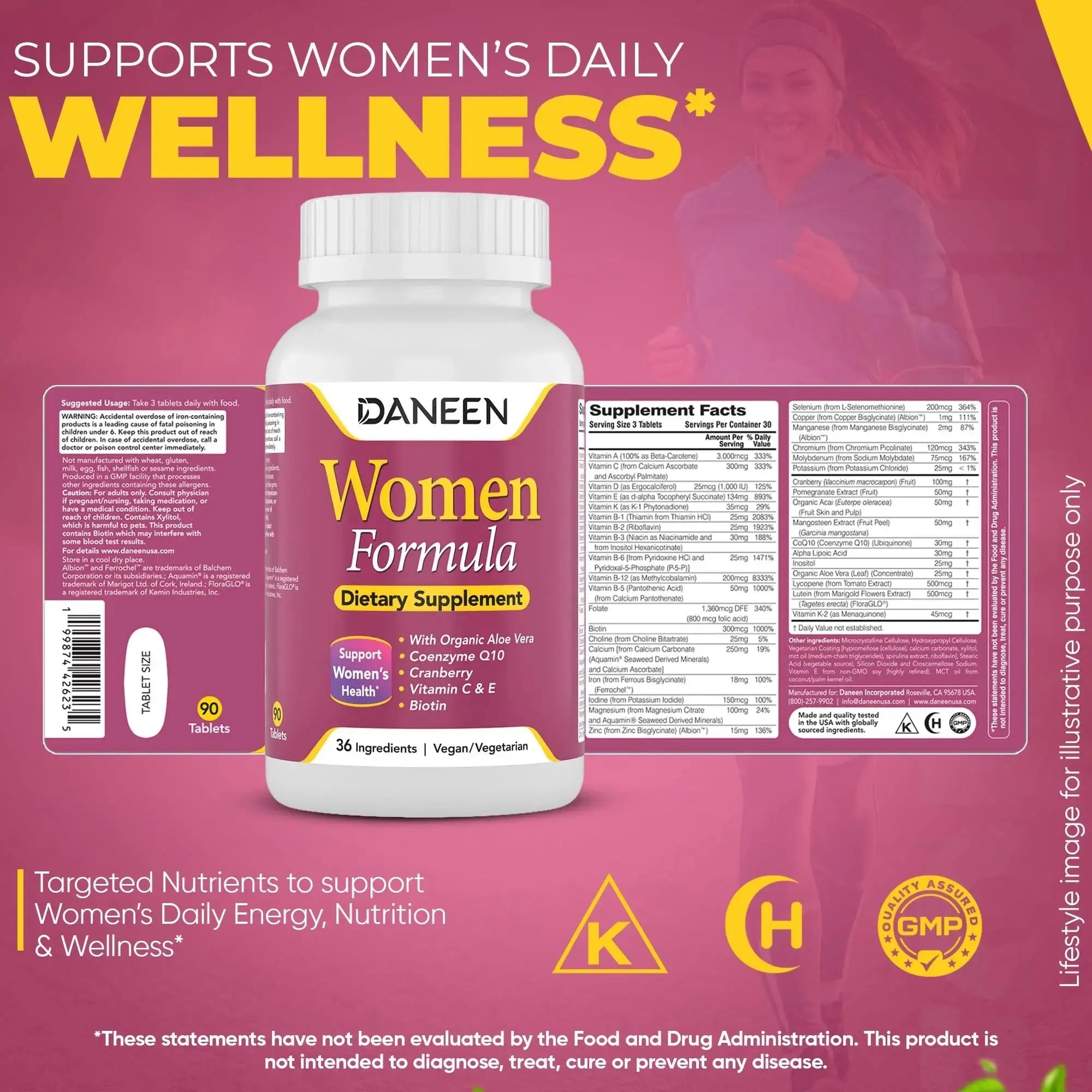 DANEEN Daily Multivitamin for Women - 36 Essential Ingredients - 90 Tablets - Vitamins for Women Multivitamin DANEEN Au supplements