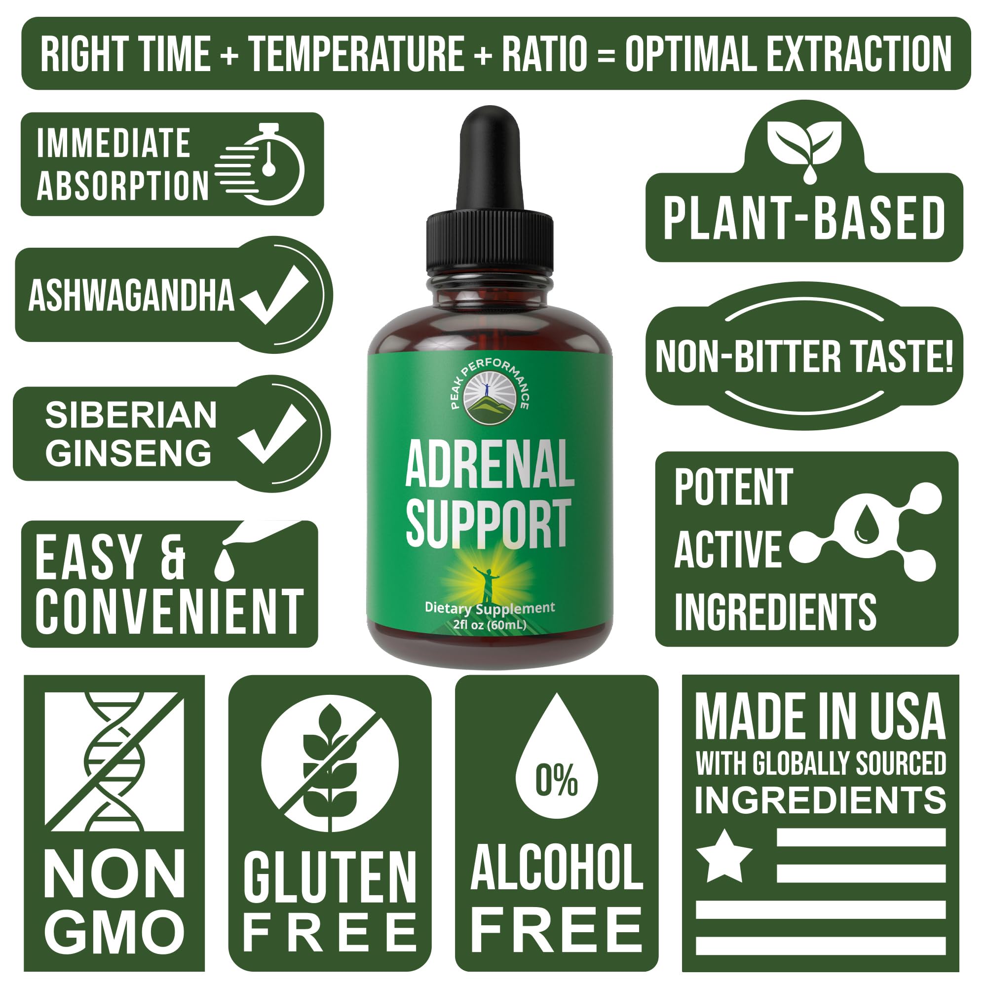 Peak Performance Adrenal Support Supplements to Restore Energy from Adrenal Fatigue. Liquid Drops Complex for Women and Men. Supports Healthy Cortisol Management. Supplement with Adaptogens Peak Performance Au supplements