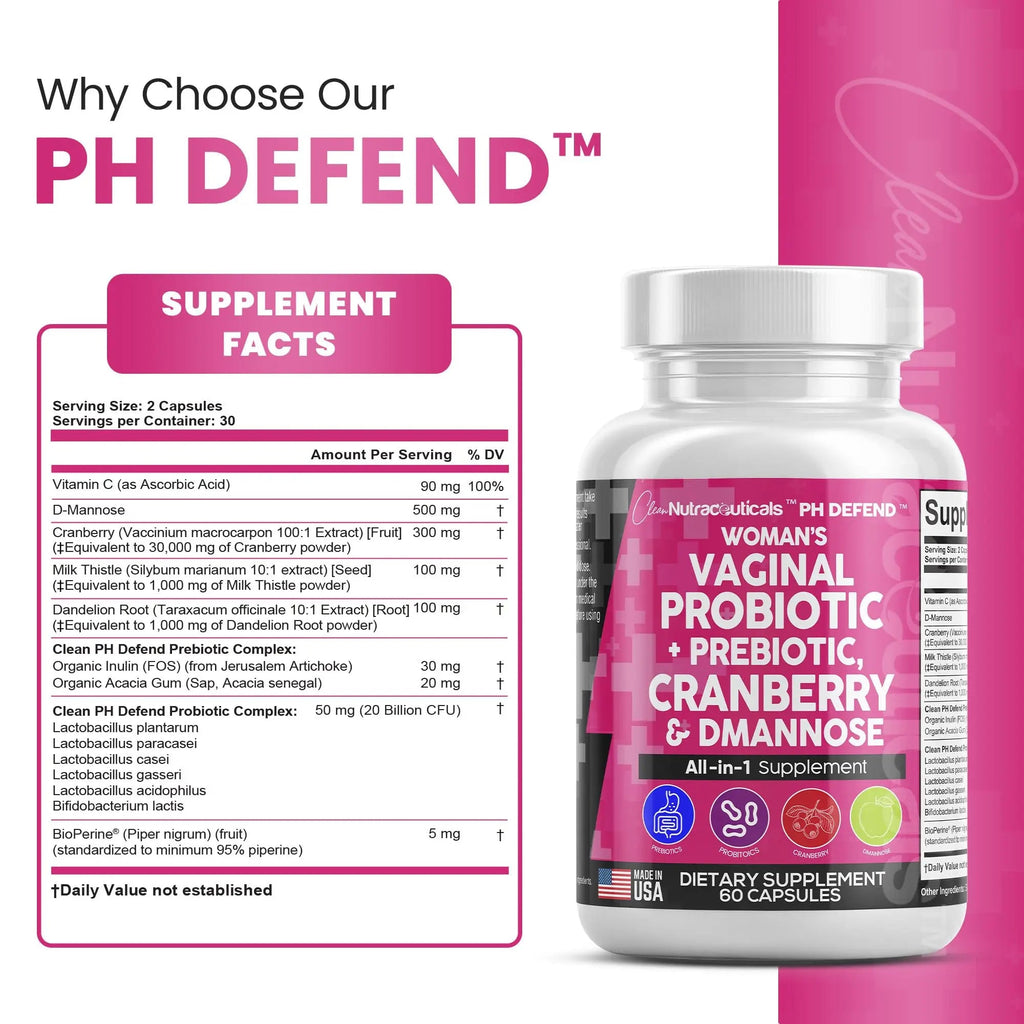 Vaginal Probiotics For Women + Prebiotics 20 Billion Cranberry Pills 30,000mg w/ D-Manno Clean Nutraceuticals Au supplements