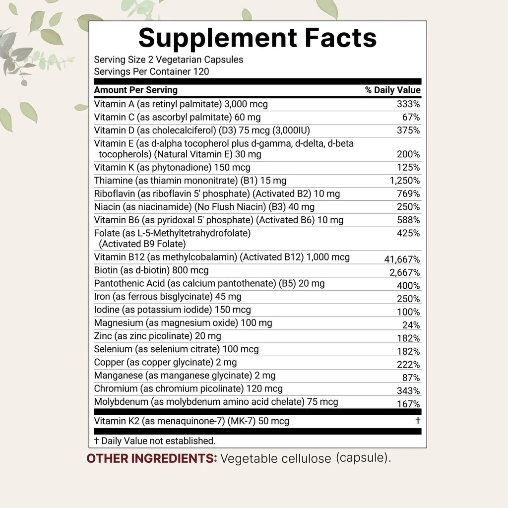 Micro Ingredients Methylated Bariatric Multivitamin with 45mg Iron, 240 Veggie Capsules | 23-in-1 Essential Vitamins with D3, K2, Zinc & More | Micro Ingredients Au supplements