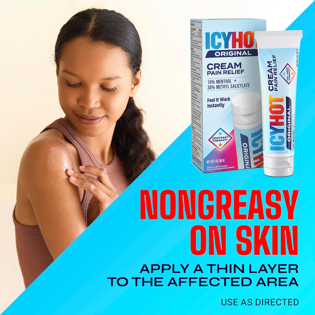 Icy Hot Original Pain Relief Cream, Fast-Acting Pain Relief with Menthol 10% and Methyl Salicylate 30%, Ice and Heat Contrast Therapy for Backaches, Joints, Muscle Strains and Arthritis, 3 oz Icy Hot Au supplements