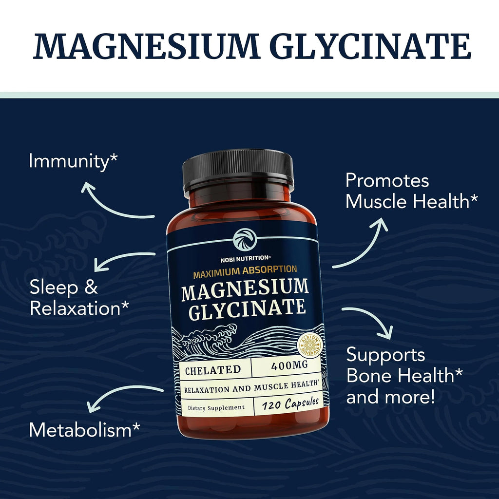 Magnesium Glycinate 400mg | Chelated Bisglycinate for Muscle Relaxation, Bones Nobi Nutrition Au supplements