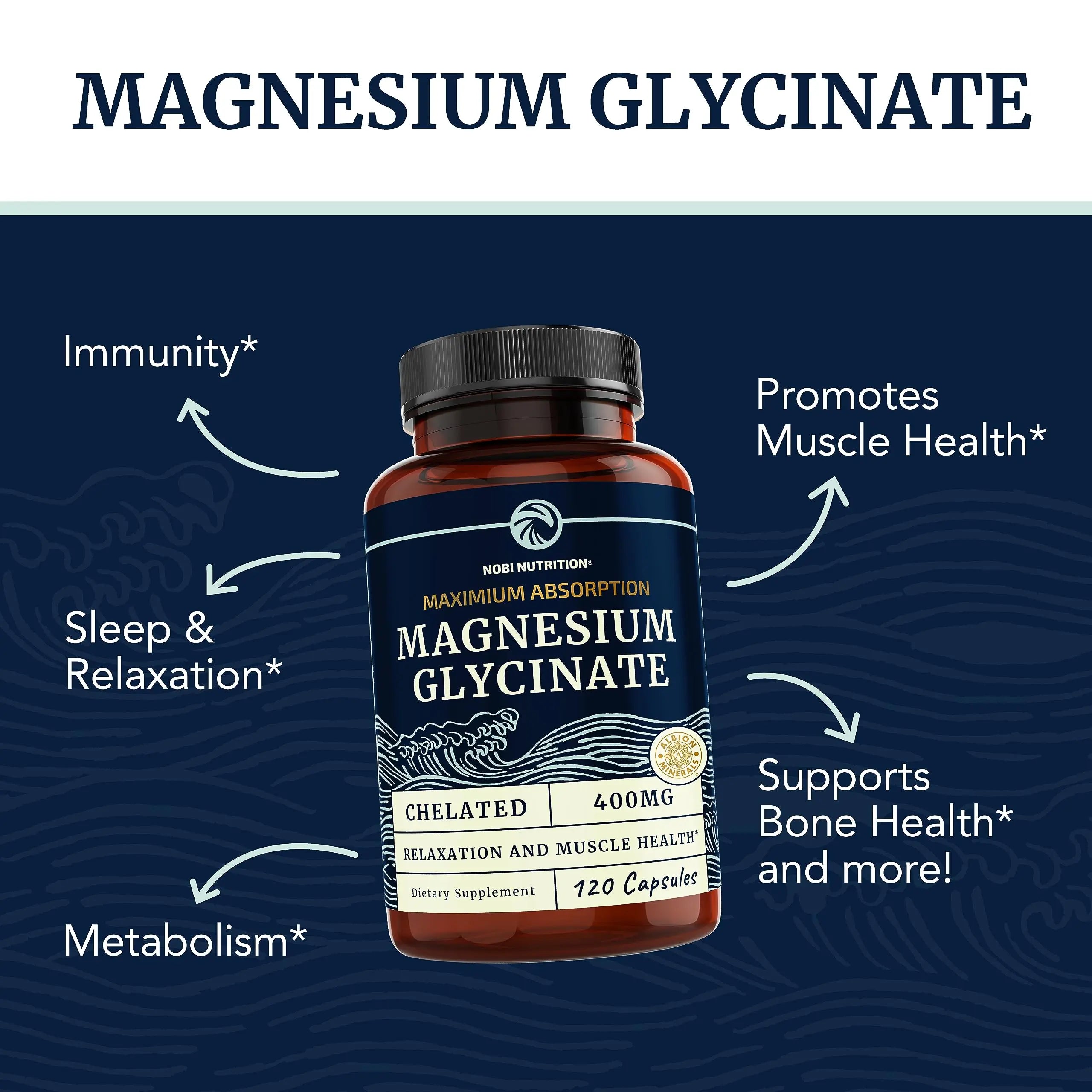 Magnesium Glycinate 400mg | Chelated Bisglycinate for Muscle Relaxation, Bones Nobi Nutrition Au supplements