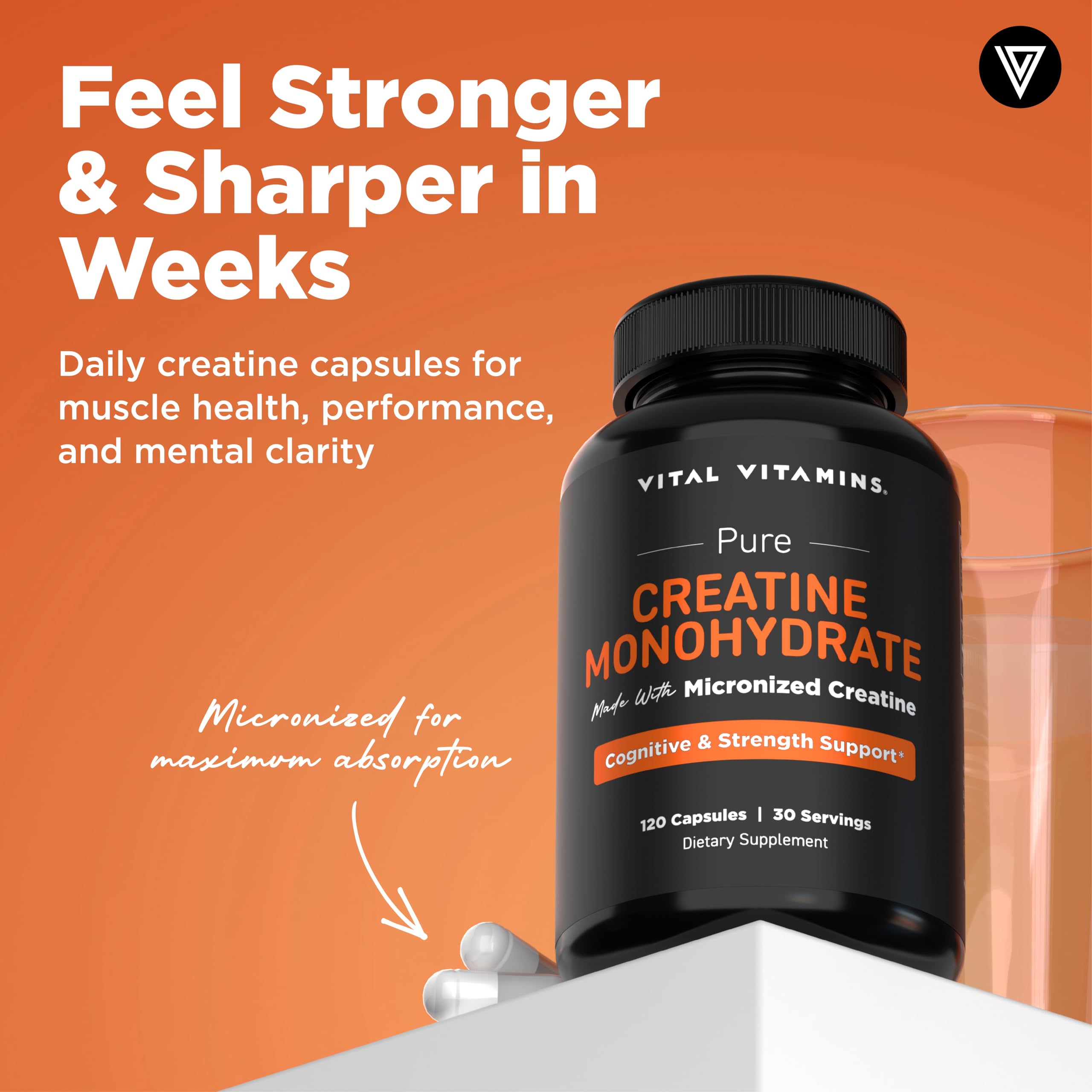 Vital Vitamins Creatine Monohydrate Pills for Women & Men - Micronized Creatine Capsules - Cognitive, Strength, Recovery Support - 3g (3000mg) per Serving - Vegan, Non-GMO, 120 Count Vital Vitamins Au supplements