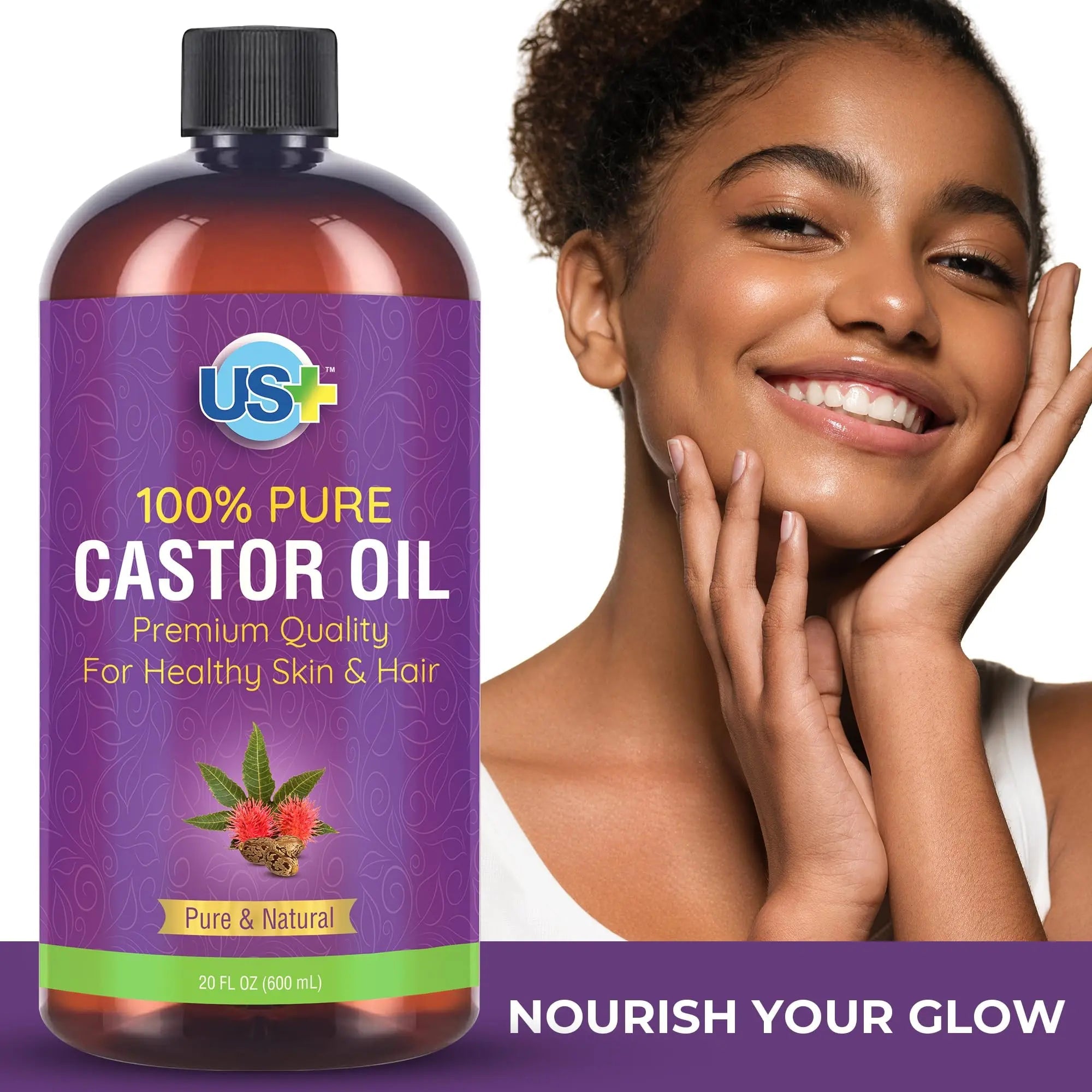 Us+ 20oz 100% Pure Castor Oil - Cold-pressed, Unrefined, Hexane-free - USP Grade - Premium Quality Us+ Au supplements