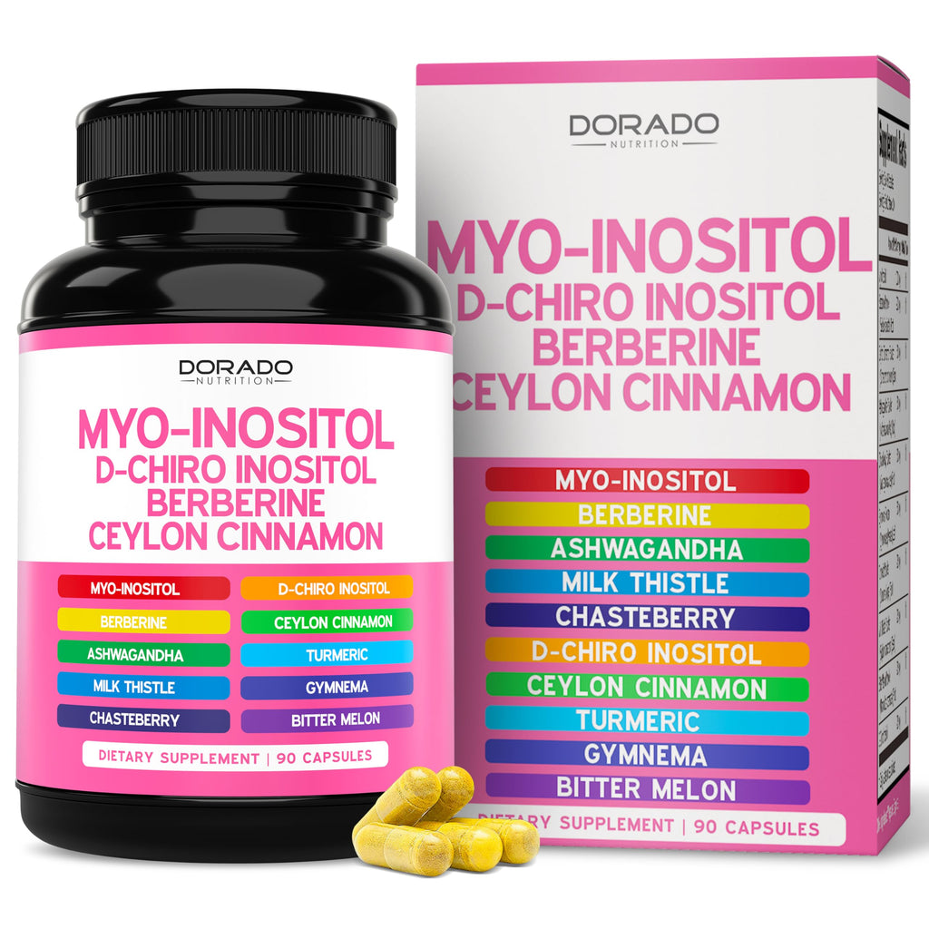 Myo-Inositol & D-Chiro Inositol Supplement For Women (90 Capsules, 40:1 Ratio Myo Inositol) Hormone Balance for Women - 10 in 1 Formula - Third Party Tested, Vegan Safe & USA Made - (90 Count) DORADO NUTRITION Au supplements