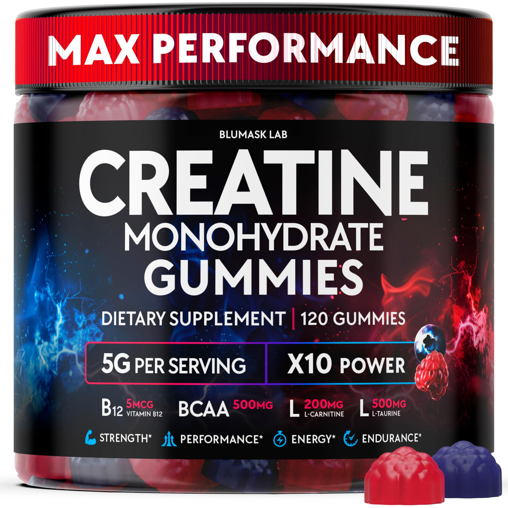 Creatine Monohydrate Gummies Complex 5000 MG for Men & Women, Preworkout Gummy with BCAA, L-Carnitine, Taurine & Vitamin B12 for Muscle Growth,