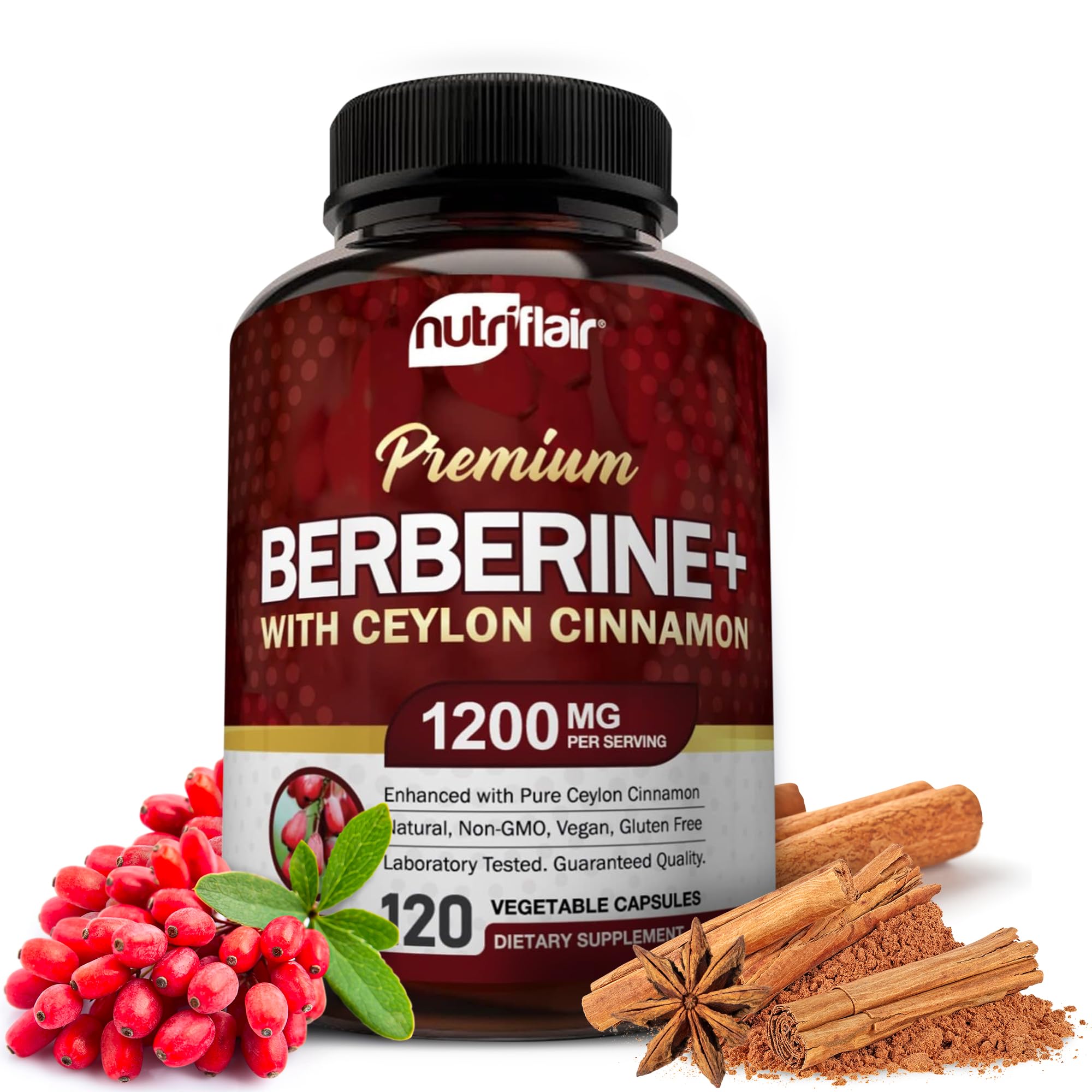 NutriFlair Premium HCL 1200mg, 120 Capsules - Plus Pure True Ceylon Cinnamon