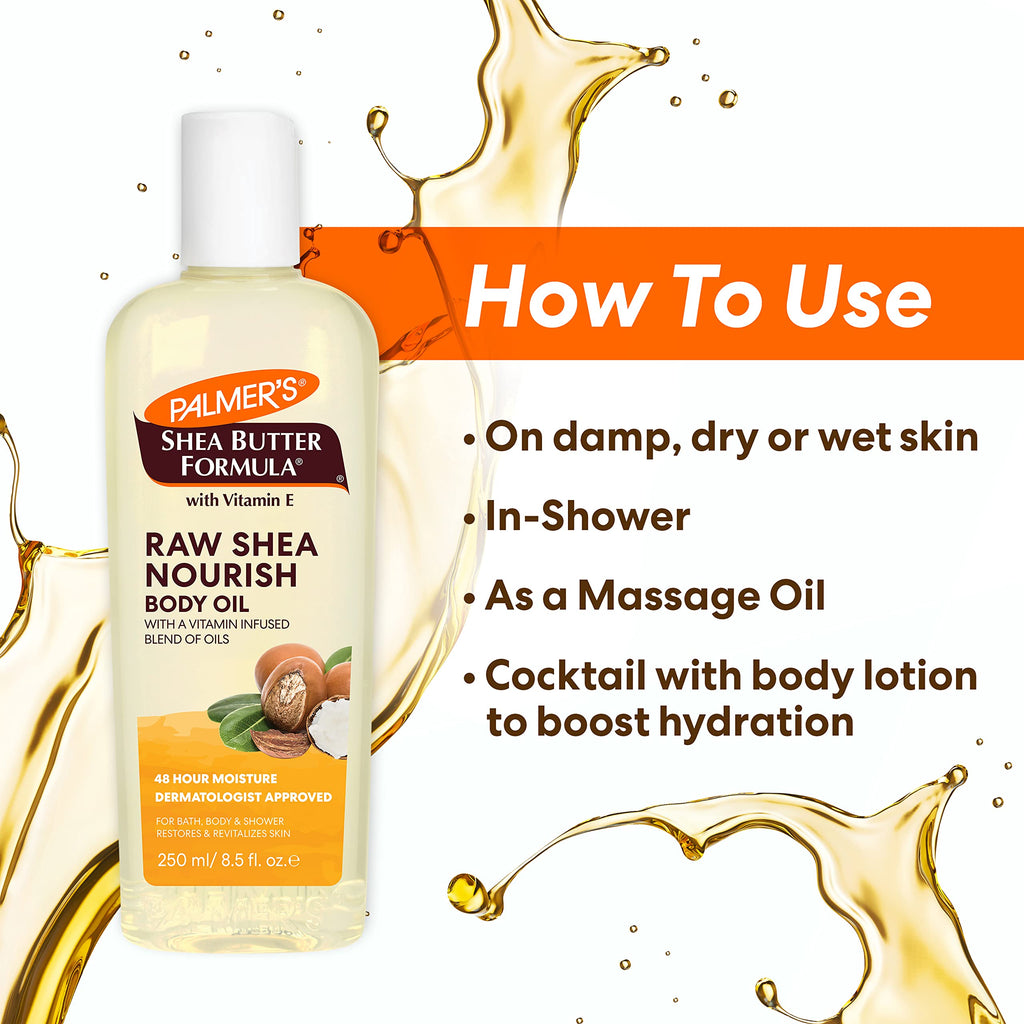 Palmer's Shea Formula Raw Shea Body Oil with Vitamin E, Deep Body Moisturizer to Soothe