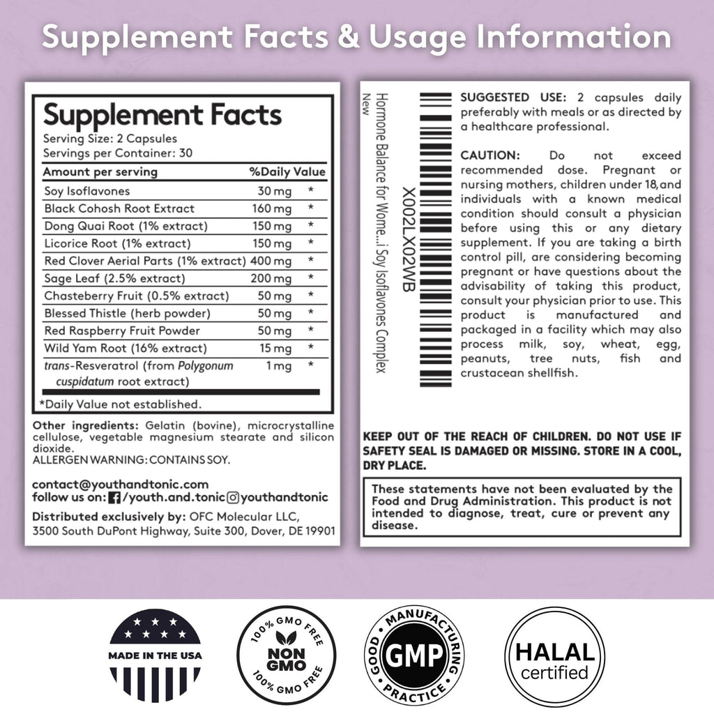 Youth & Tonic Her Hormone Balance – Menopause Supplement for Women, Perimenopause Support, Non-Hormonal Herbal Formula with Black Cohosh for Hot Flashes & Night Sweats, 60 Capsules Youth & Tonic Au supplements