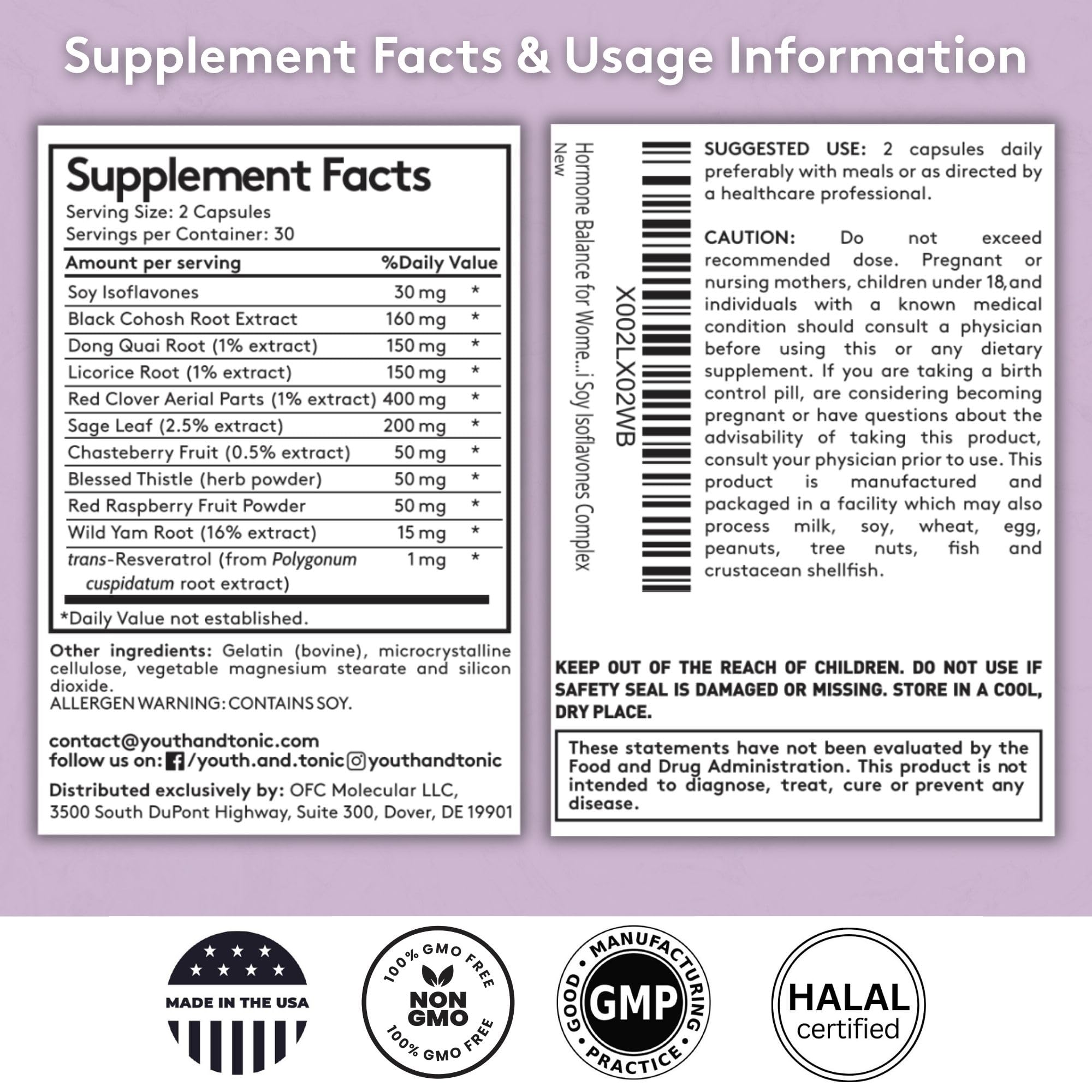 Youth & Tonic Her Hormone Balance – Menopause Supplement for Women, Perimenopause Support, Non-Hormonal Herbal Formula with Black Cohosh for Hot Flashes & Night Sweats, 60 Capsules Youth & Tonic Au supplements