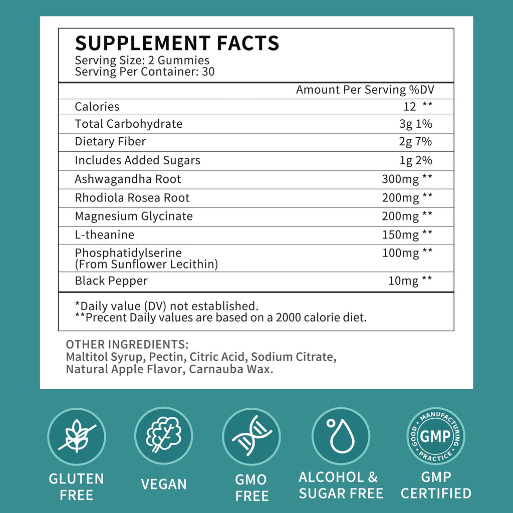 Cortisol Supplements Gummies for Women, Cortisol Reducer w.Ashwagandha Rhodiola Rosea Magnesium L-Theanine Phosphatidylserine Black Peper, Hormone Balanced & Lower Cortisol - 30 Day Vegan Supply Herbance Au supplements