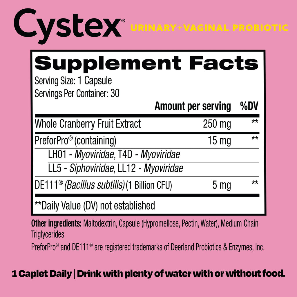 Cystex 3-in-1 Urinary Tract Probiotic for Women - Fast-Acting UTI & Yeast Infection Support with Prebiotics, Probiotics, & Cranberry - Supports Vaginal pH & Flora Balance - 30 Capsules Cystex Au supplements