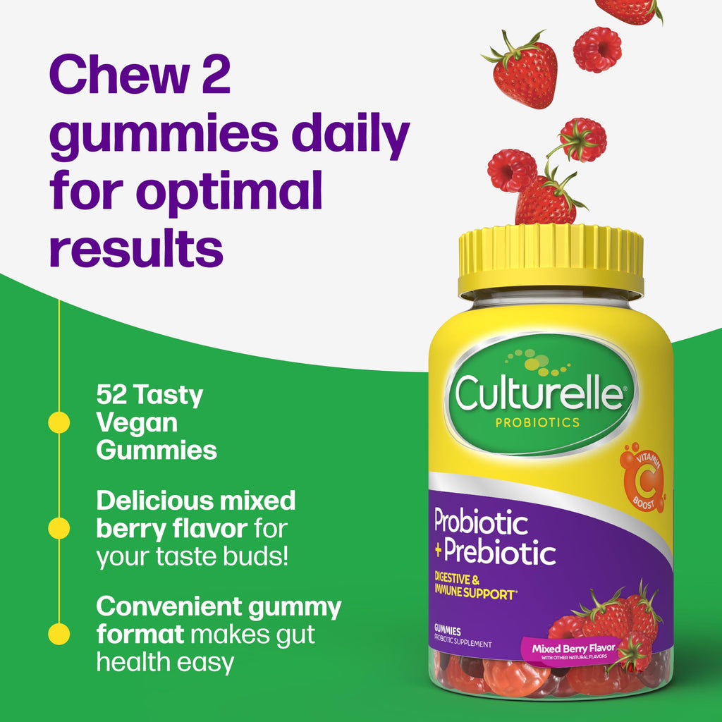 Culturelle Daily Probiotic Gummies for Women & Men, Berry Flavor, 52 Count, Naturally-Sourced Daily Probiotic