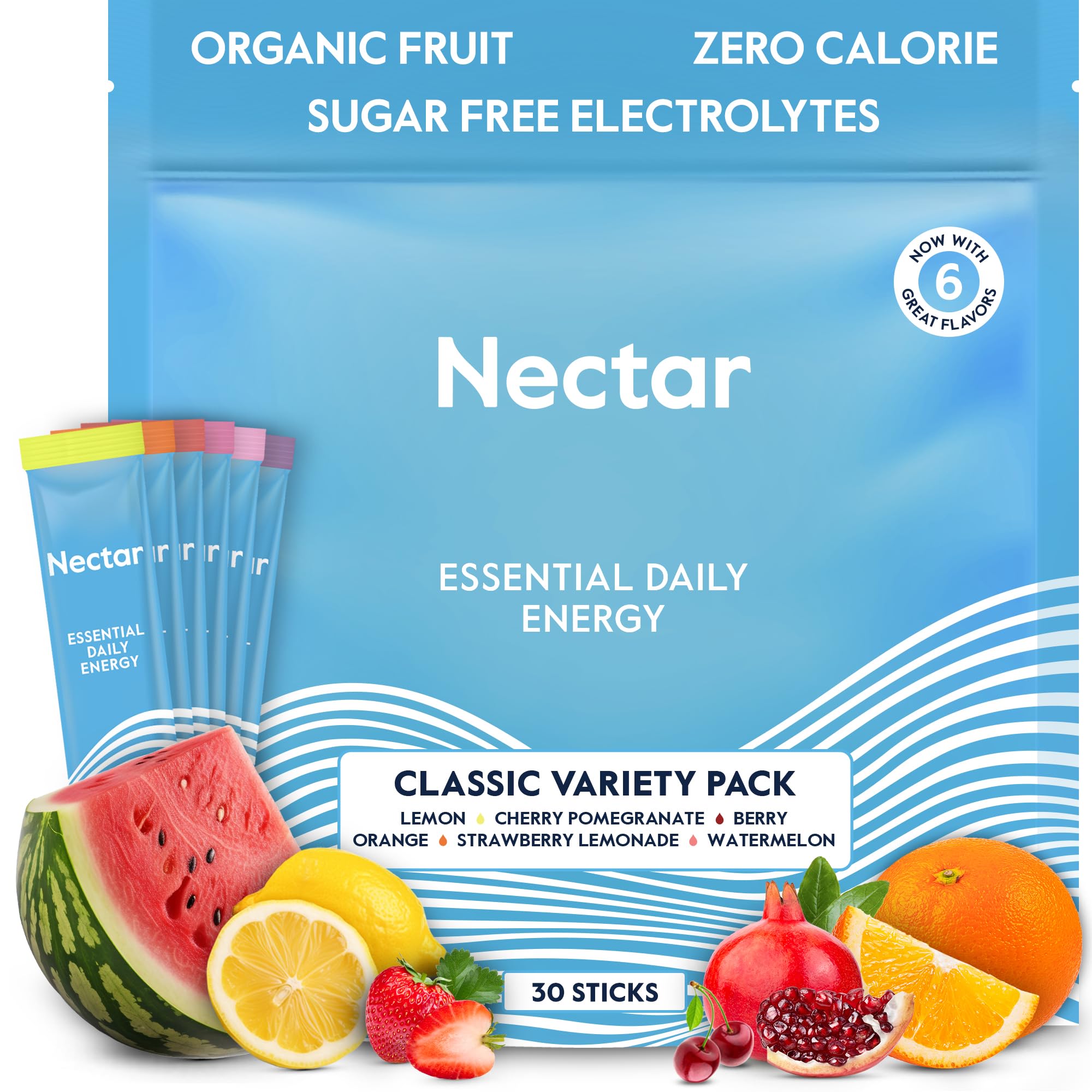 Nectar Energy Booster - Organic Caffeine, B12 & Electrolytes - Sugar Free & Zero Calorie – Healthy Coffee, Energy Drink & Soda Alternative – Hydration & Energy Supplement (Variety 30 Powder Packets)