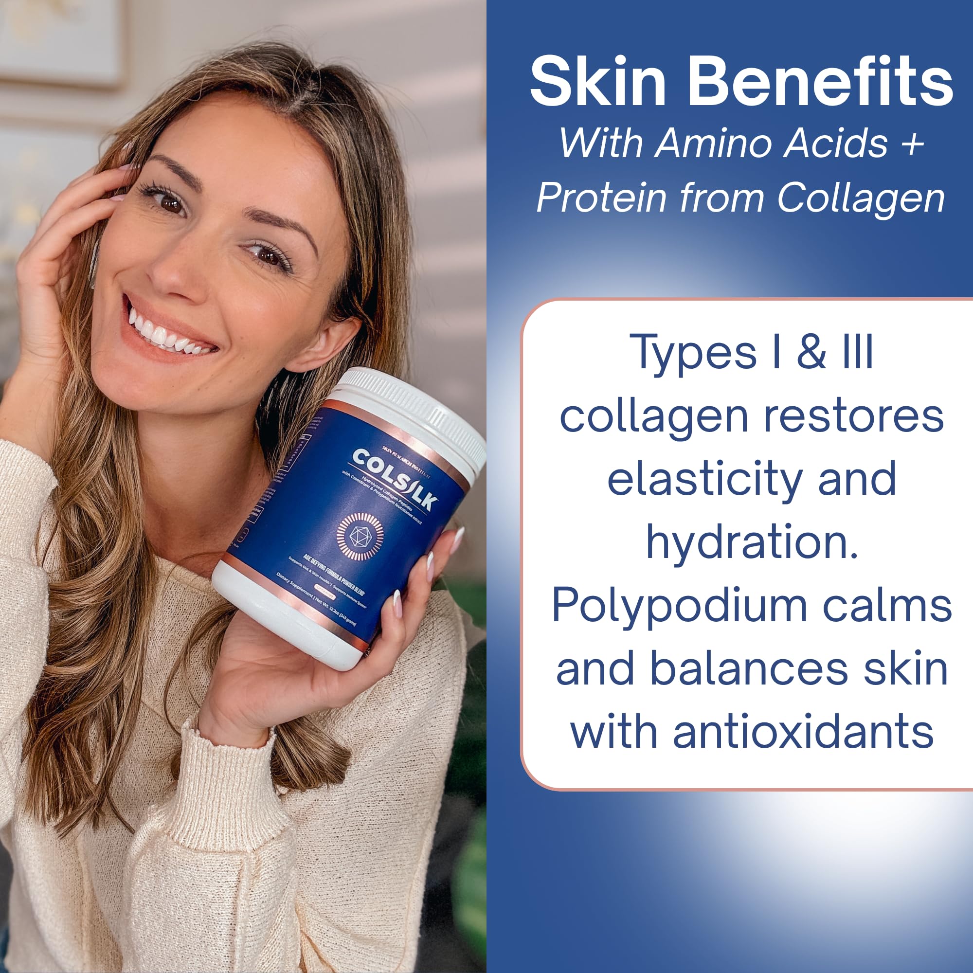 SRILabs ColSilk Unflavored Hydrolyzed Collagen Powder with Colostrum and Polypodium - Skin, Hair, Nails, Gut Health and Joint Support - One Scoop Daily | 1 Month Supply Skin Research Institute Au supplements