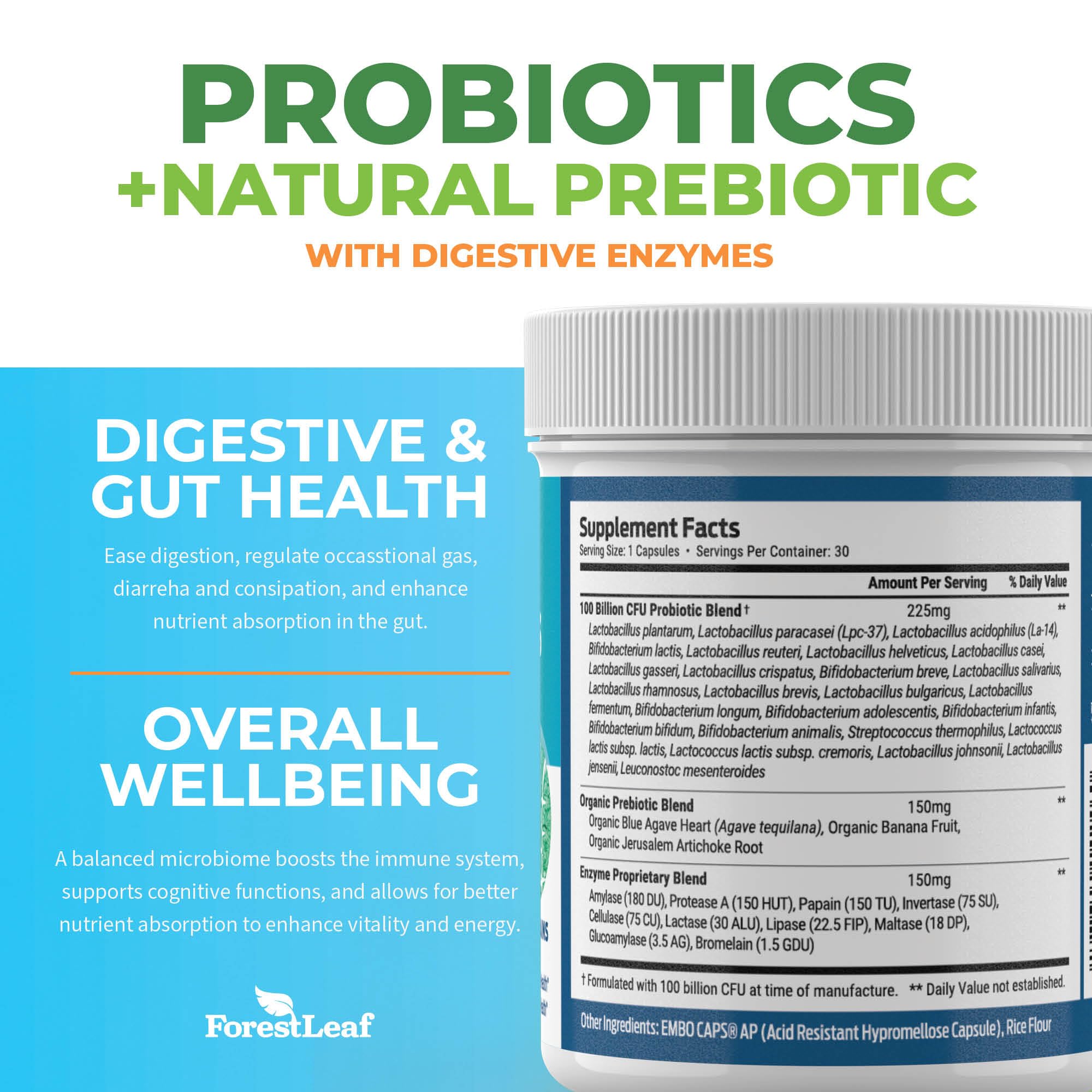 Probiotics for Men and Women, 100 Billion CFU, 26 Unique Strains, Men's and Women's Probiotic and Prebiotics Support Digestive Health, Gut Wellness, Energy,