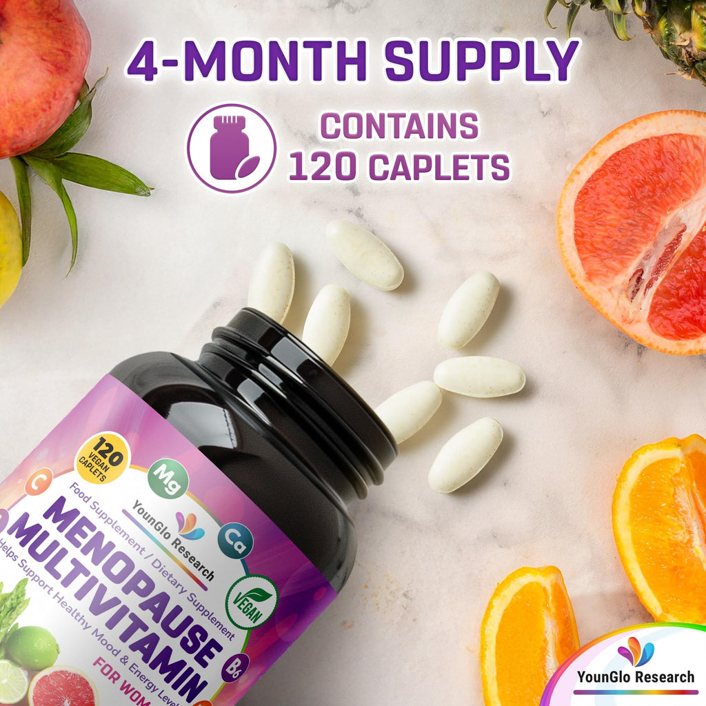 YounGlo Research Menopause Supplement - 120 Vegan Caplets - Menopause & Perimenopause Relief Support - Food and Dietary Vitamins - Multivitamin for Women YounGlo Research Au supplements